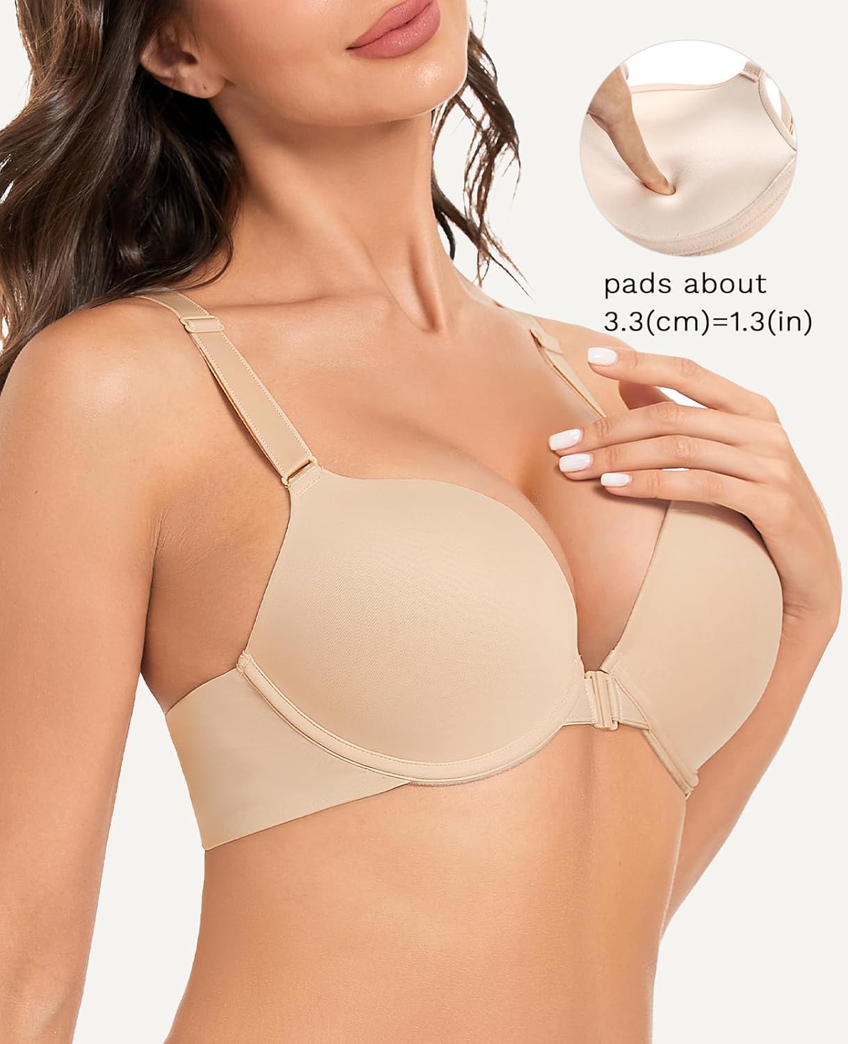 YANDW Push Up Bra Racerback Padded Bras for Women Front Closure Criss Cross Back Add 2 Cup - Image 2