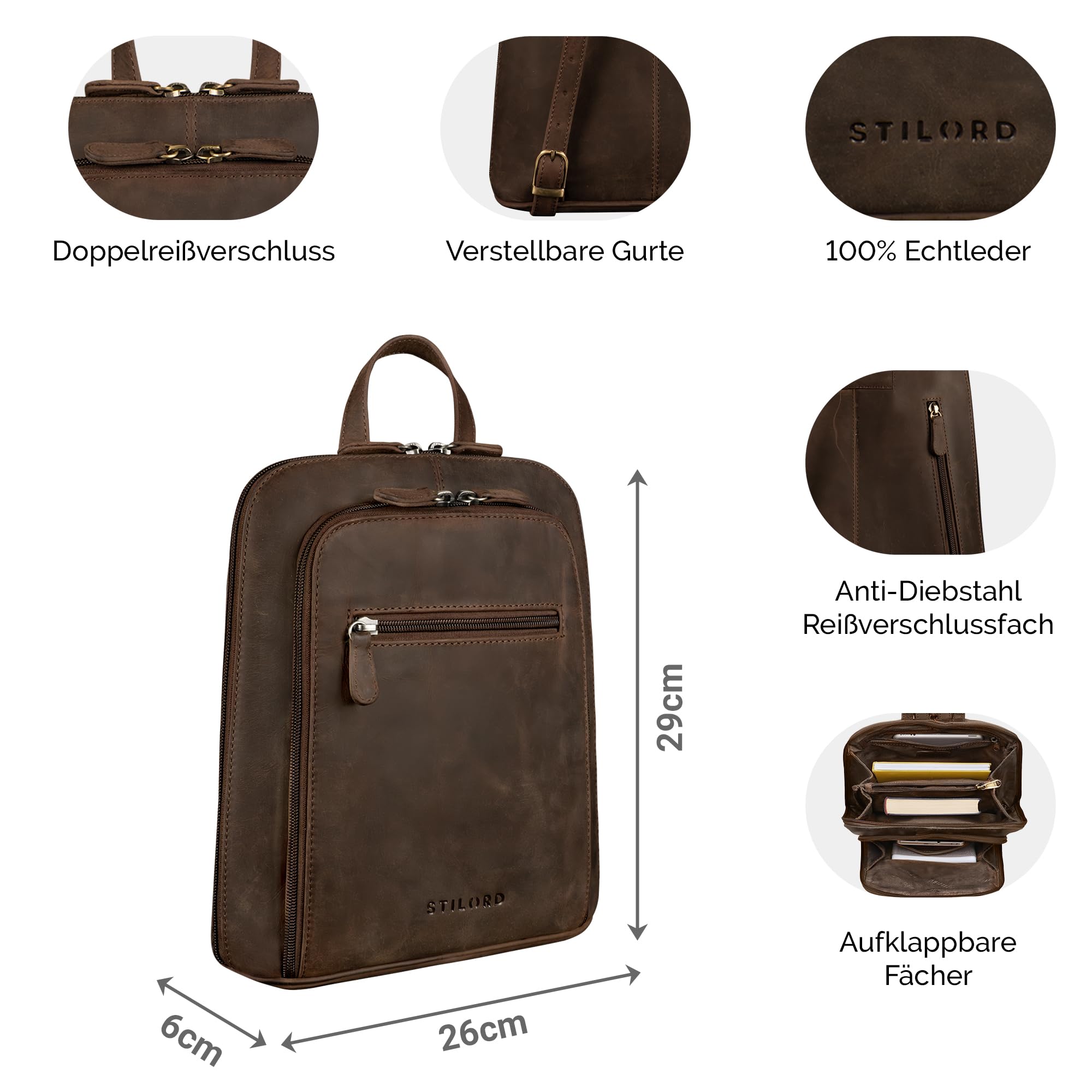 STILORD "Millie City Rucksack Damen Braun Leder Klein Damenrucksack Modern Kleiner Lederrucksack Echtleder Daypack Mini Cityrucksack Rucksacktasche
