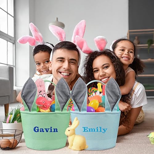 Miniatura 6 de Cestas de Pascua personalizadas para bebé, canasta de Pascua de PEMIRSAYO para niños, canastas de conejo de Pascua, color azul