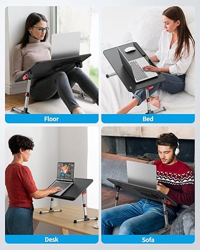 Miniatura 4 de SAIJI - Escritorio para laptop para cama con ventilador de refrigeración, soporte ajustable para computadora portátil en altura y ángulo para cama,
