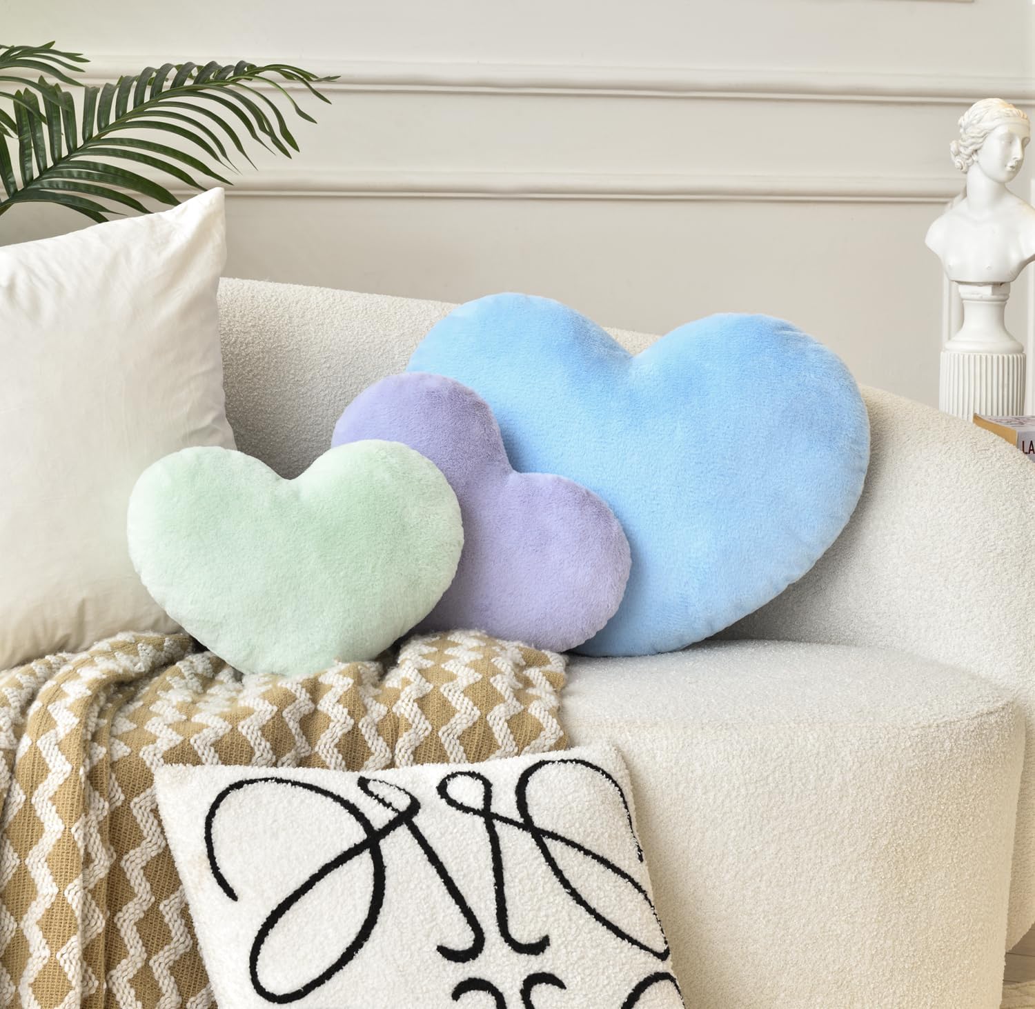 Petrella Heart Pillow Cute Fuzzy Pillows Throw Pillows for Bed Livingroom Home Decor Cushion Decorative Aesthetic Preppy Pillows Blue,Large 19"x15"