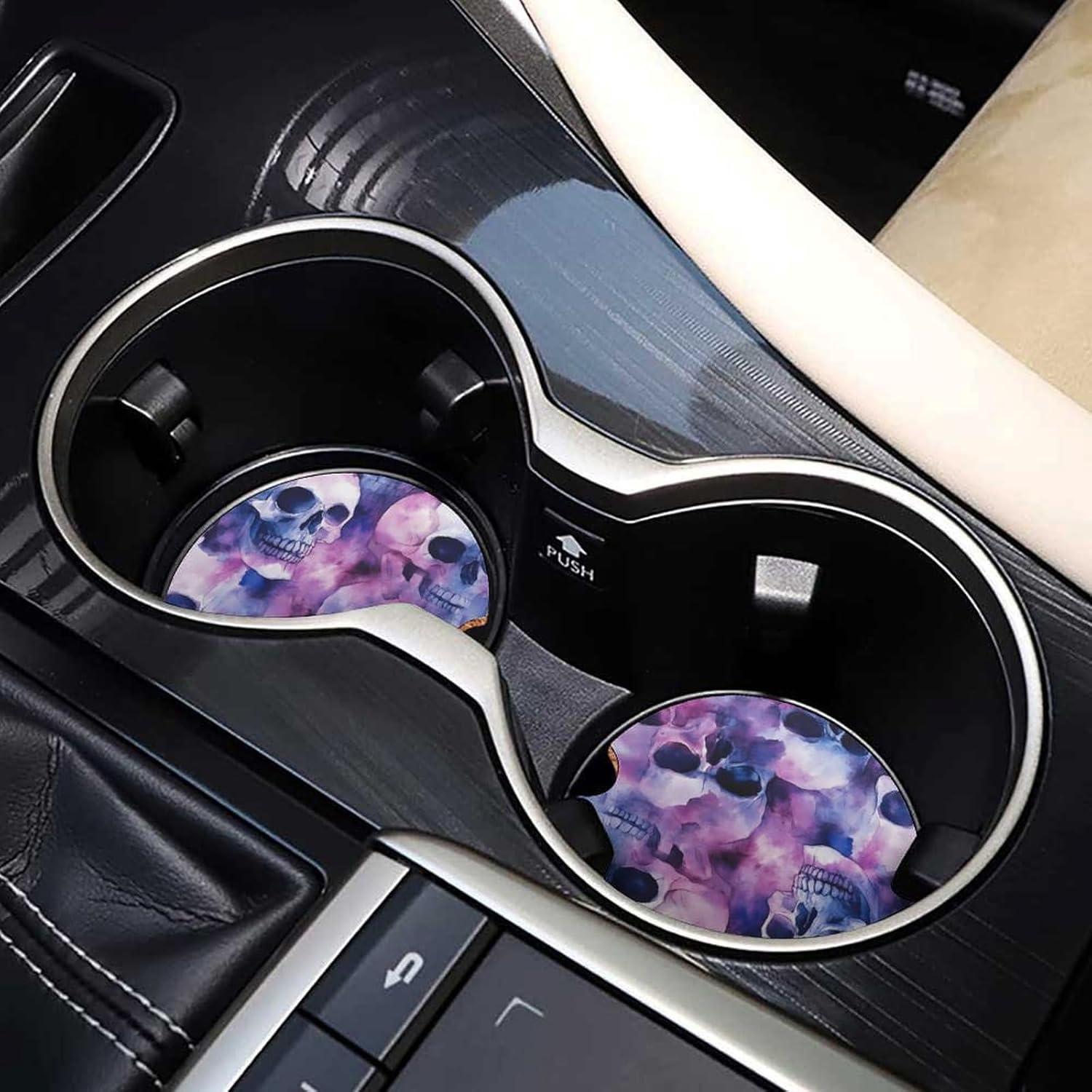 Watercolor Skulls Cute Car Coasters 2.56 Inch Absorbent Cup Holder for Drinks Auto Interior Accessories