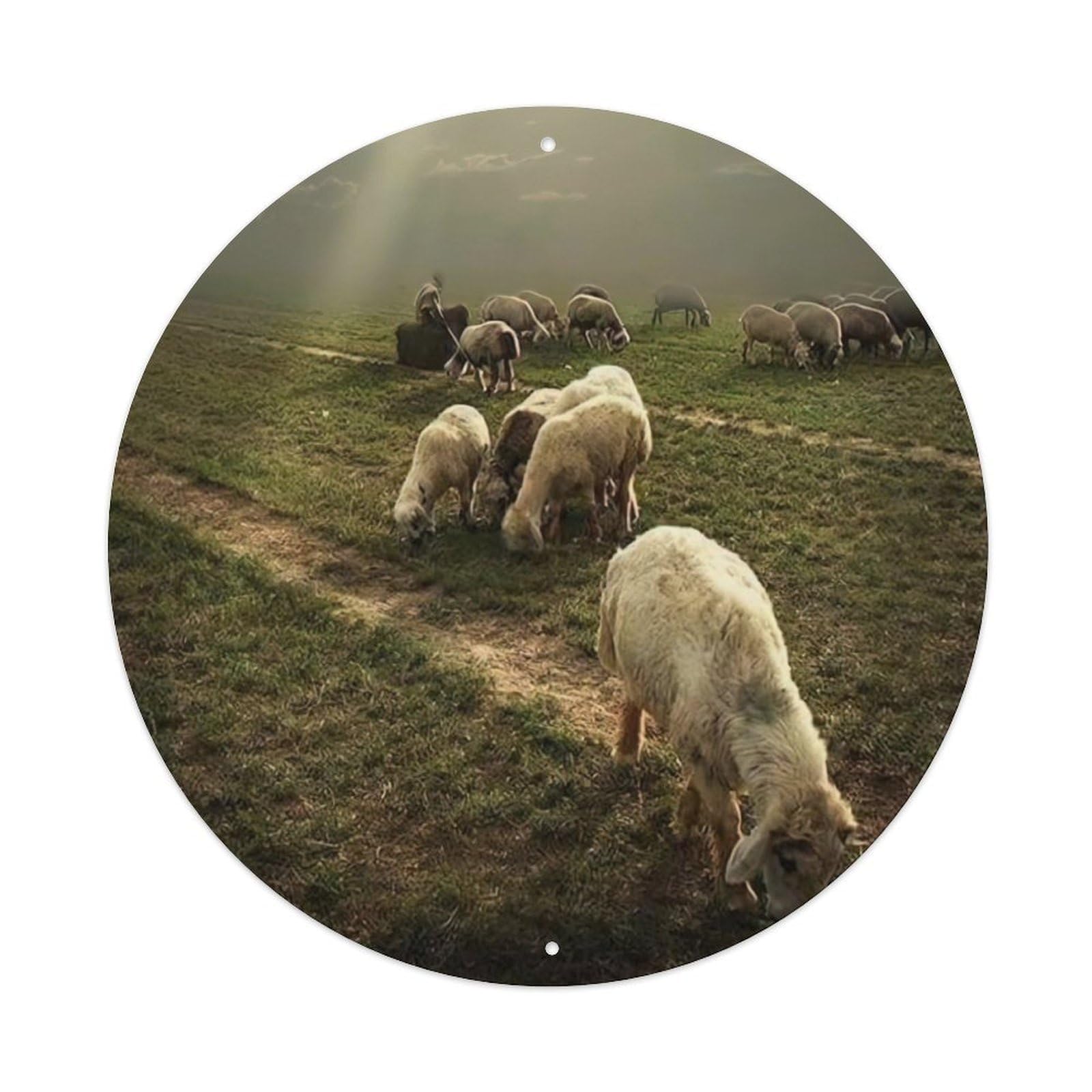 Sheep Grazing Animal Vintage Metal Tin Sign Plaque Wall Decor for Cafe, Club Bar, Office, Garden Metal Poster 8x8Inch