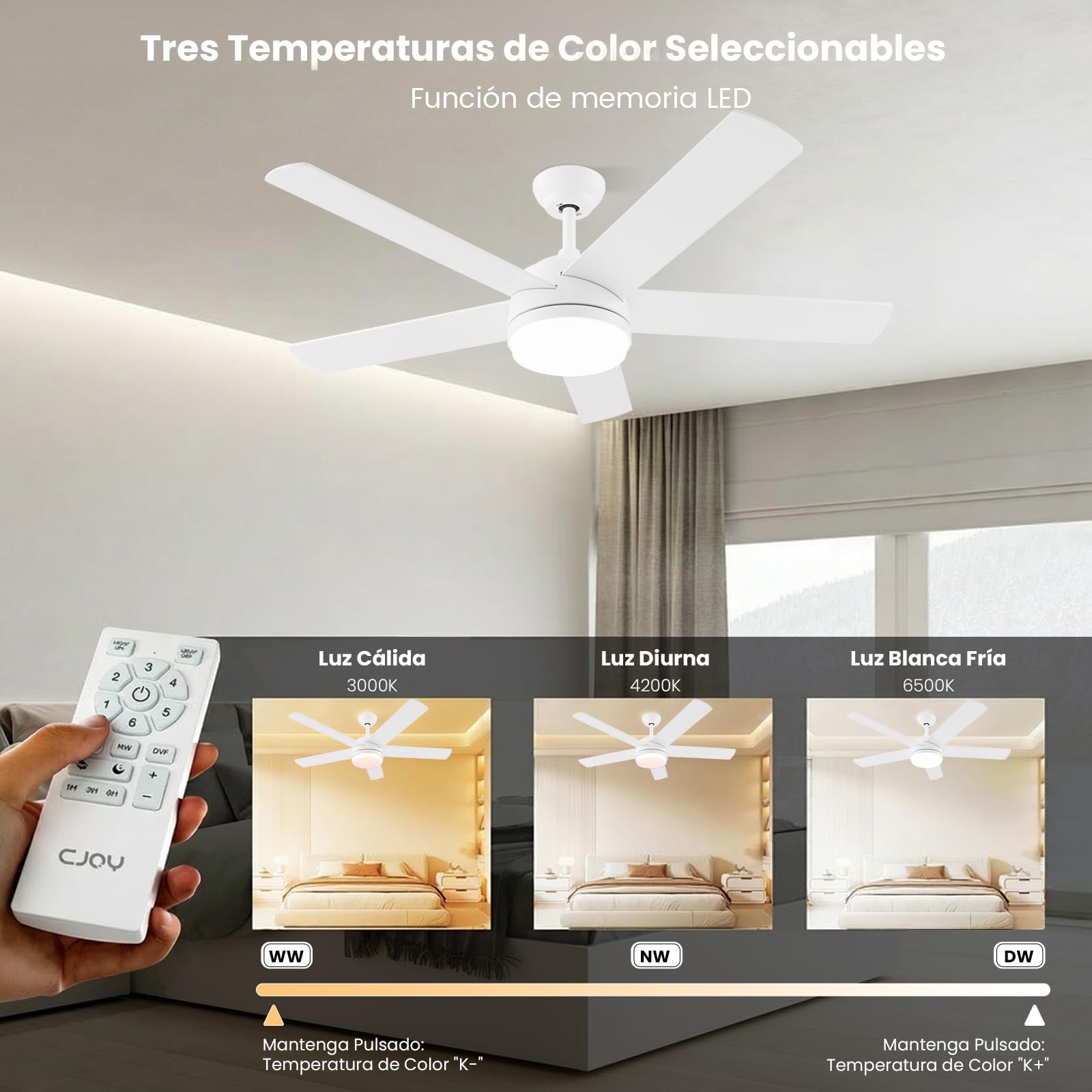 CJOY Ventilador Techo Grande, 152CM Ventilador de Techo con Luz Silencioso