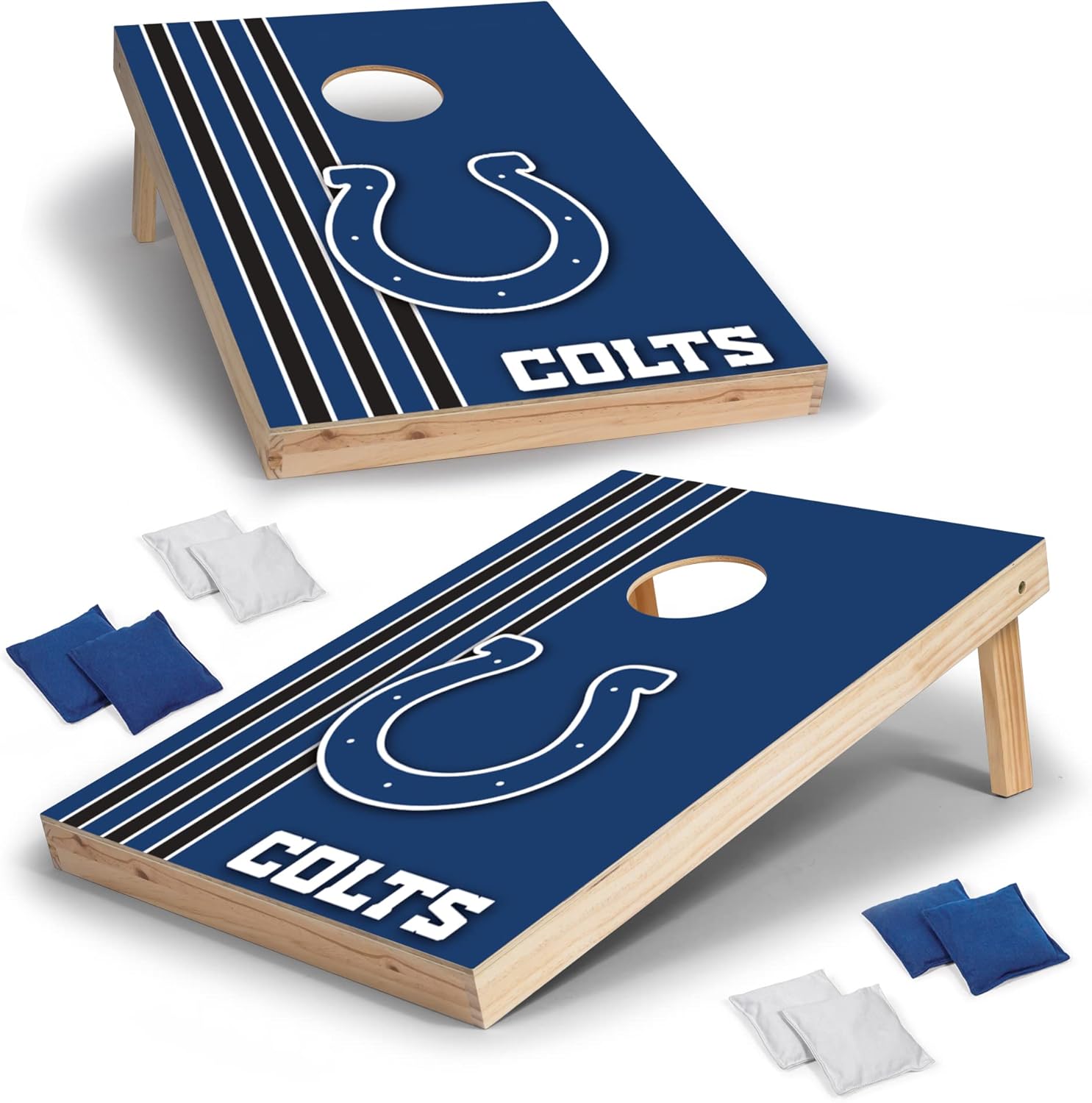 Wild Sports 2' x 3' Solid Wood Cornhole Set with Direct Print HD Team Graphics – Great Gift for Any Football Fan! Bean Bag Toss Family Outdoor Games – NFL Indianapolis Colts