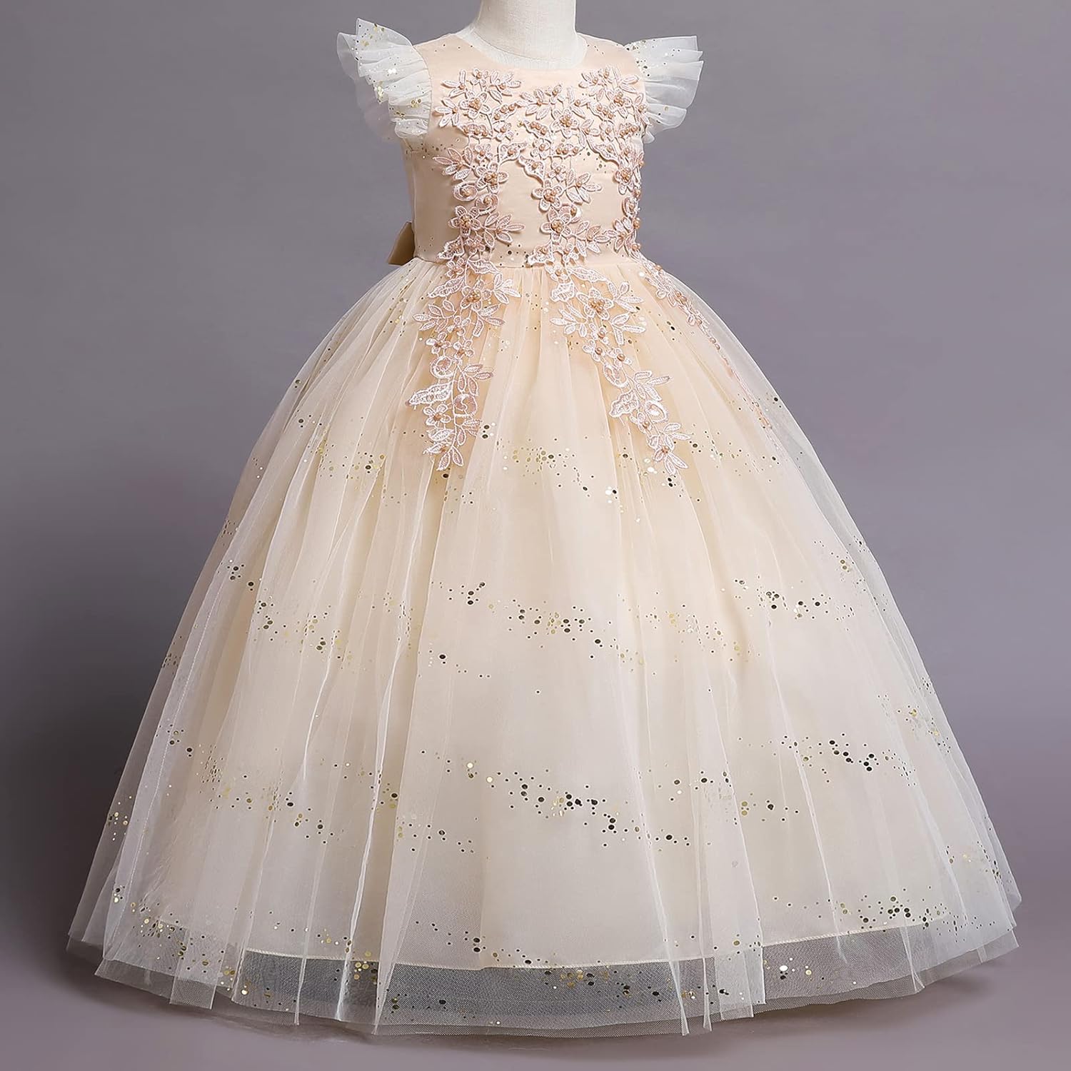 IBTOM CASTLE Girls Long Communion Princess Dresses Flower Pageant Party Wedding Floor Length Dance Evening Gowns