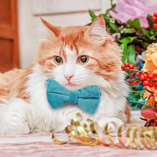 Miniatura 10 de Collar de terciopelo para gato, lindo collar de pajarita para niños y gatos, collares de gatitos con campana, collar ajustable para cachorros,