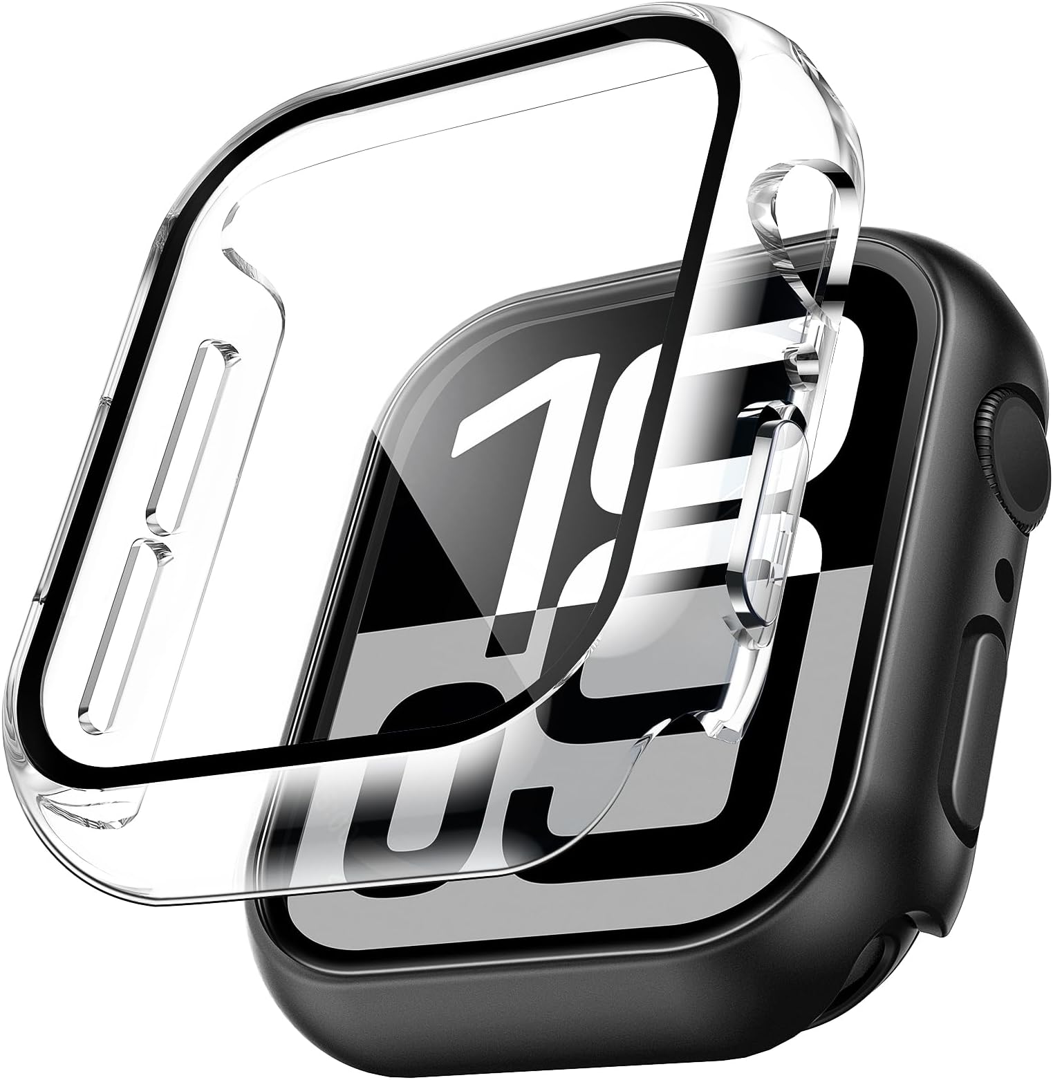 2 Pack Hard Case for Apple Watch Series 10 (2024) 46mm, with PC Tempered Glass Screen Protector, [Scristant Resistant], [Overall Protection] Slim Cover for iWatch S10 46mm, 1 Black + 1 Clear
