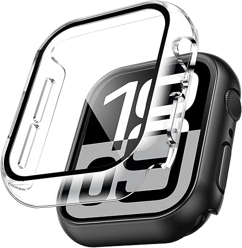 Miniatura 110 de Carcasas Tauri rígida, 2 unidades compatibles con Apple Watch SE Series 6, 5, 4, vidrio templado de dureza 9H integrado, delgada, a prueba