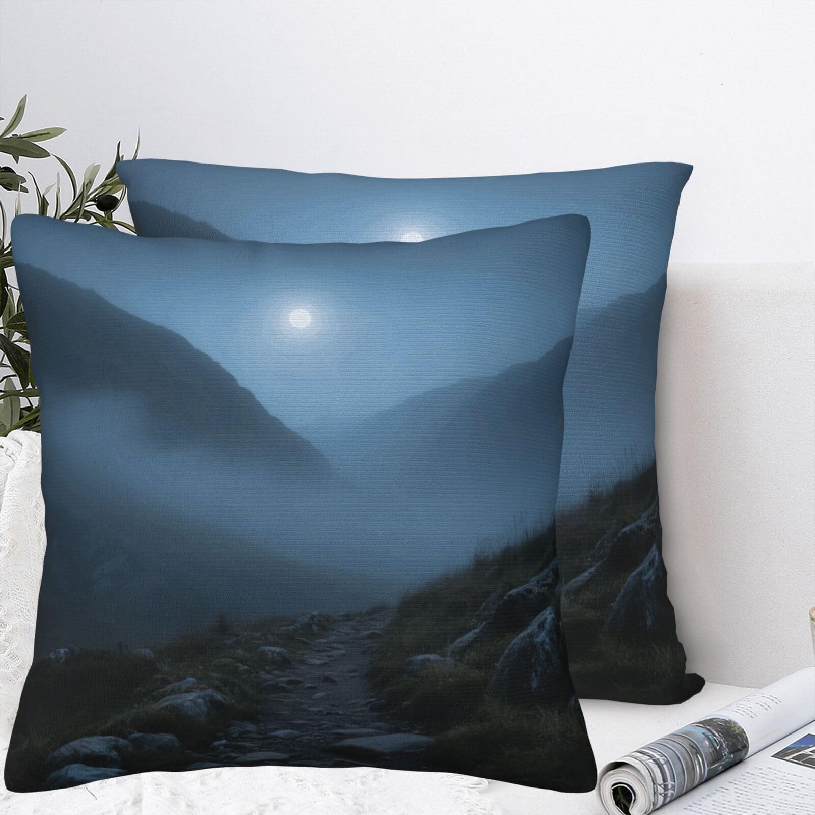 BTCOWZRV Moon Mountain Plush Throw Pillow Covers 18"X18",Soft Cozy Couch Cushion Covers Decorative Pillow Cases for Holiday Home Bedroom Sofa Decors