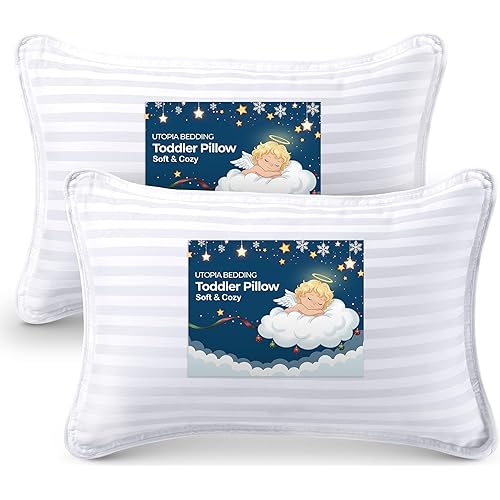 Utopia Bedding Toddler Pillow (White, 2 Pack), 14x19 Small Pillow for Kids, Soft and Breathable Cotton Blend Shell, Polyester Filling, Perfect for Toddler Bed and Travel (Intended for Age 2 and up)