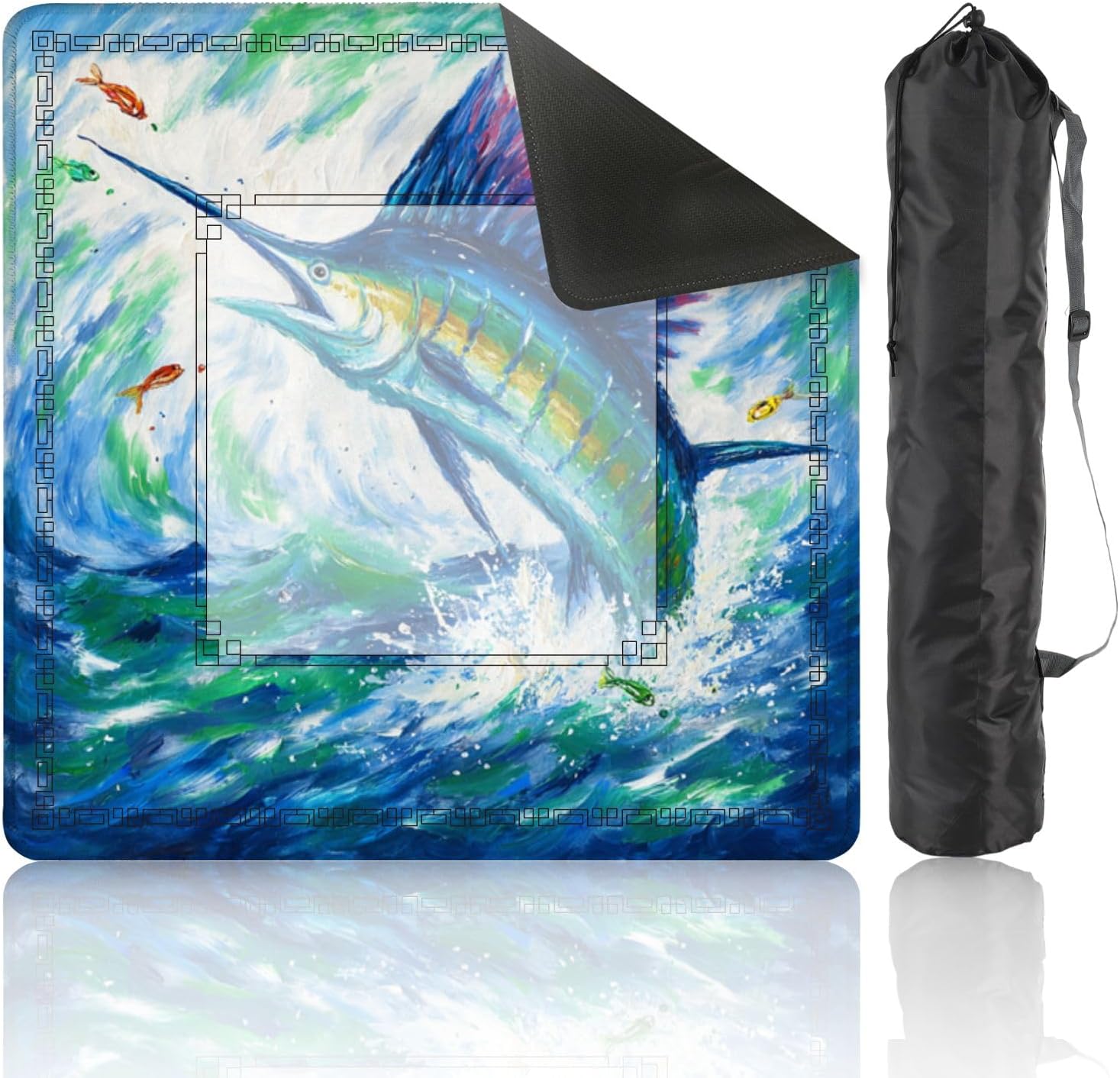 Mahjong Mat Colorful Marlin Fish 31.5"x31.5" Non-Slip Table Mat