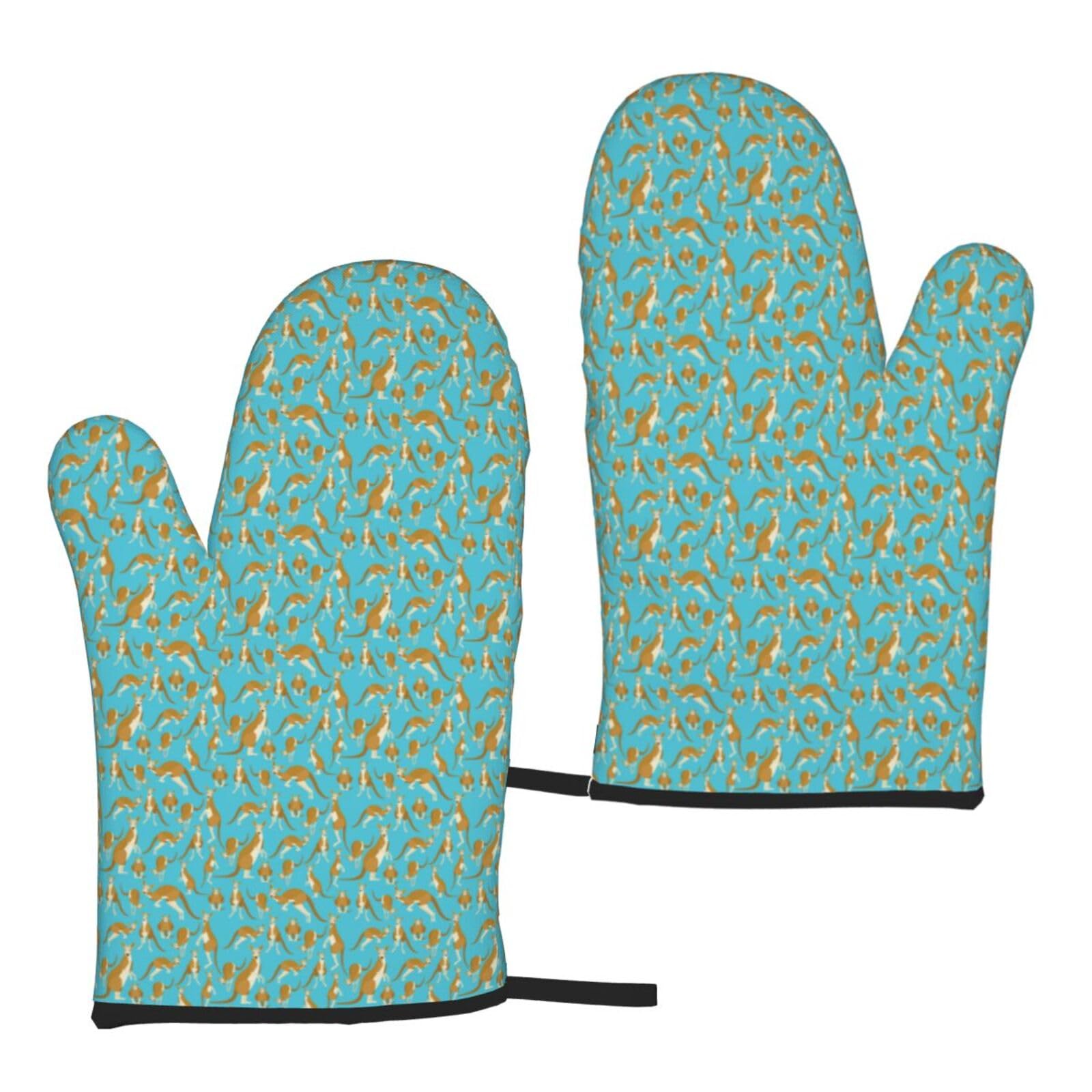 Funny Cartoon Kangaroo Zoo Print Universal Fit Comfort Gloves Protection Heat Resistant Oven Kitchen Baking Grilling