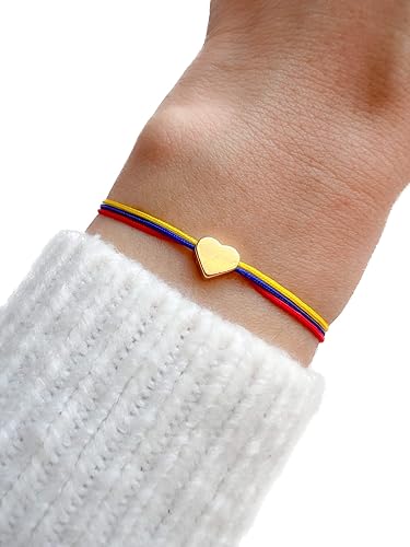 Miniatura 5 de Pulsera amarilla, azul y roja, pulsera colombiana de latón para mujer, chapada en oro de 18 quilates, pulsera con cierre de cordón real, pulsera