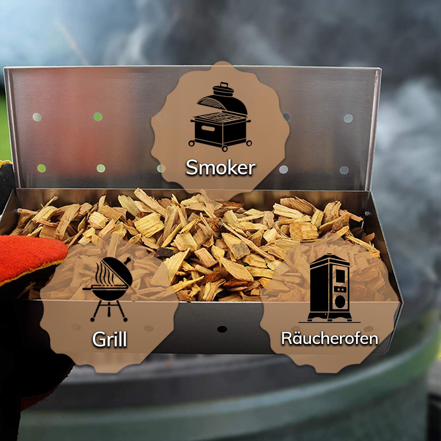 Landree® Starter-Set Räucherchips Kirsche, Apfel, Birne, Pflaume - 4 x 2 Liter -Altes Land- Wood Chips für Grill Smoker BBQ