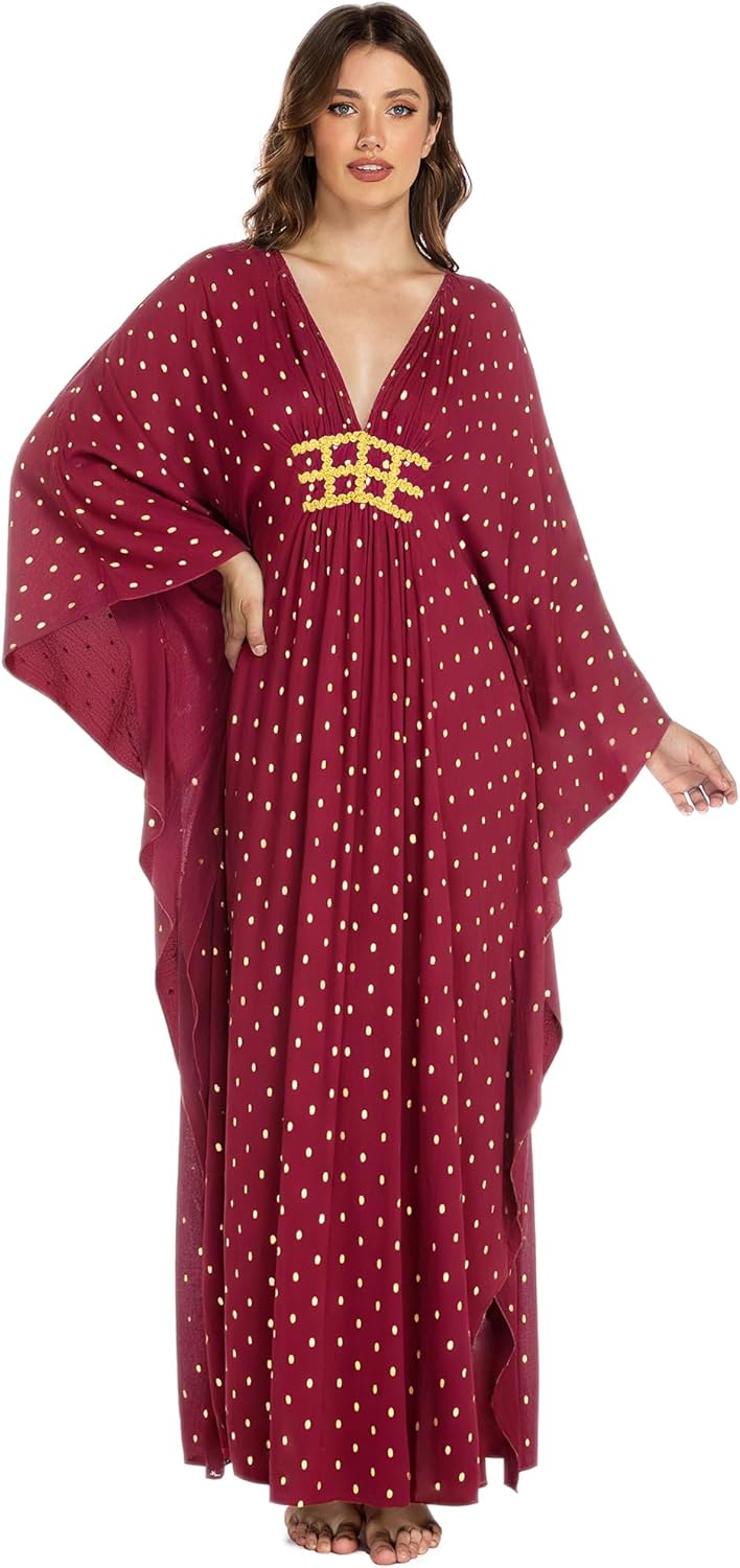 Bsubseach Kaftan Dresses for Women Polka Dot Batwing Sleeve Caftans Moo Moos for Women Plus Size Beach Vacation Coverup - Image 3