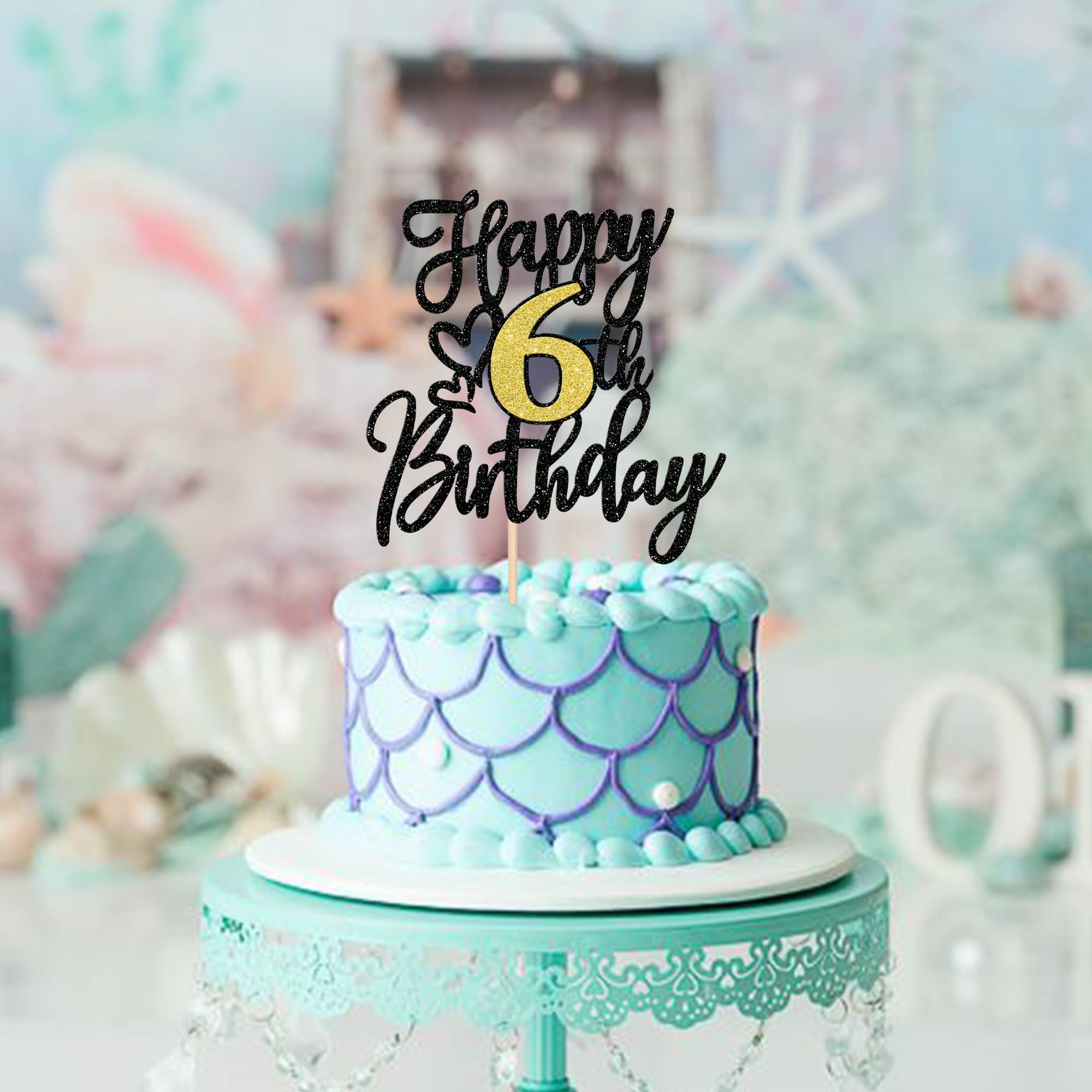 1 PCS Happy 6th Birthday Cake Topper Black Gold Glitter Cheers to 6 Years Birthday Cake Pick Number 6 Fabulous Cake Decoration for Happy 6th Birthday Anniversary Party Decorations Supplies 3