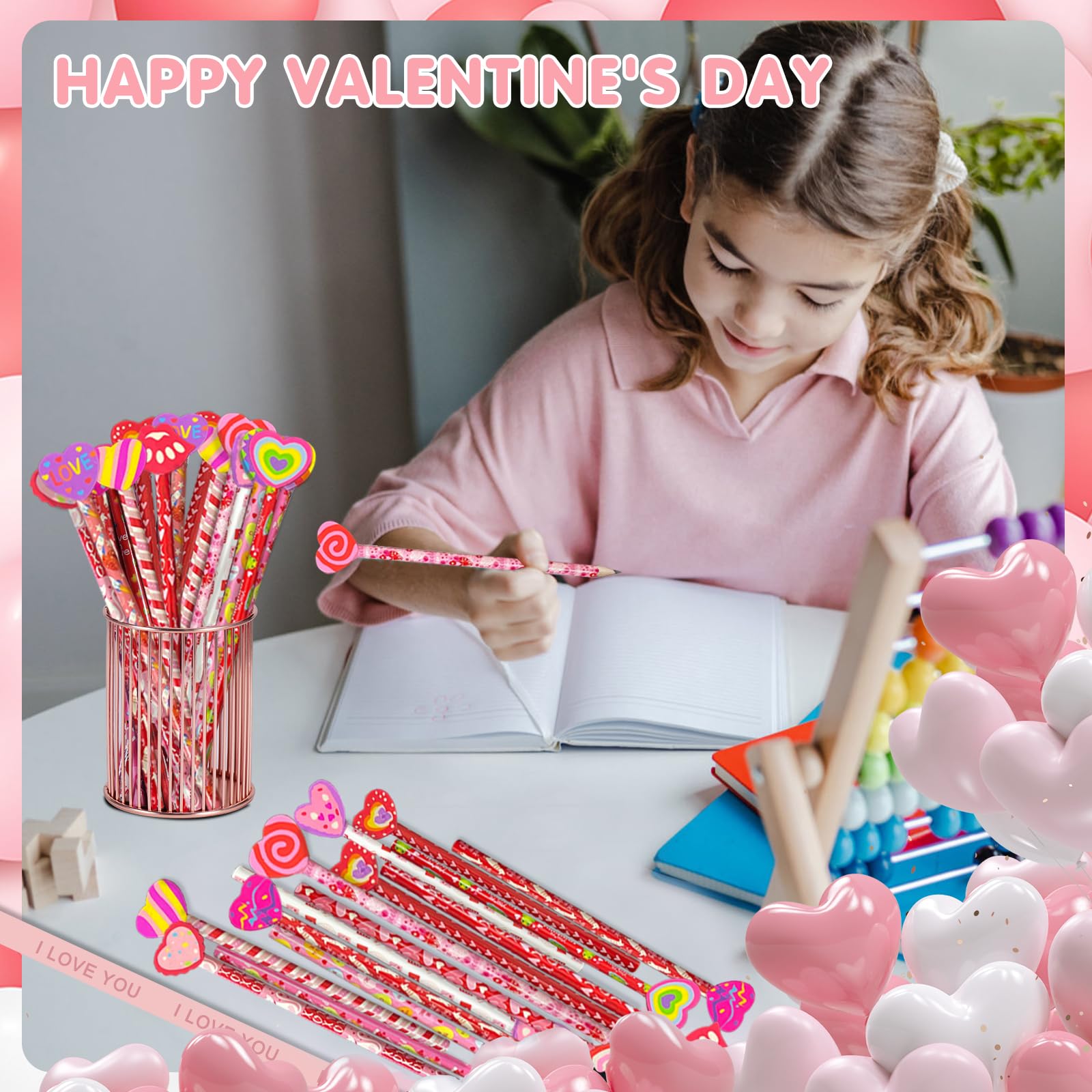 60 lápices para el día de San Valentín, lápices de San Valentín con borrador gigante, surtido de lápices de papelería para el día de San Valentín, recuerdos de fiesta de San Valentín, 12