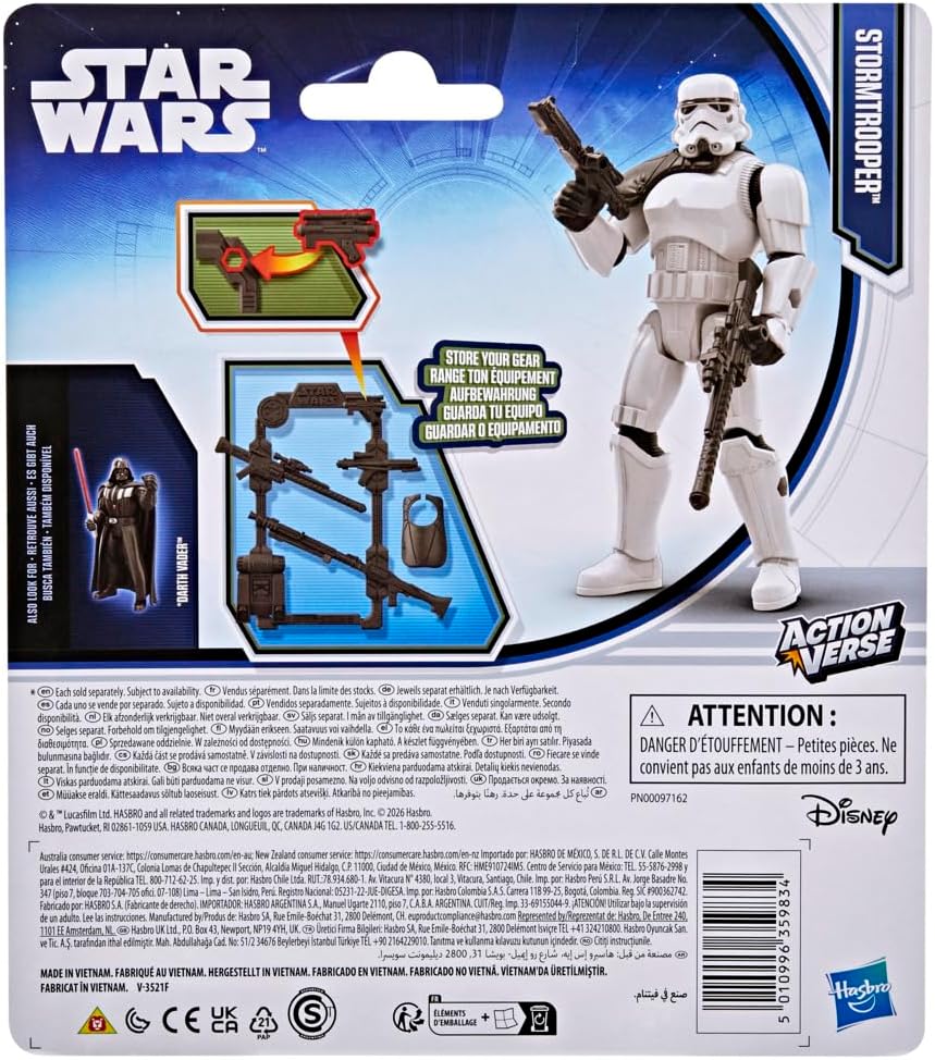 STAR WARS ActionVerse Stormtrooper 4.5-Inch Action Figure & Accessories, Reusable Accessory Storage Rack, Toys for Boys & Girls Ages 4+