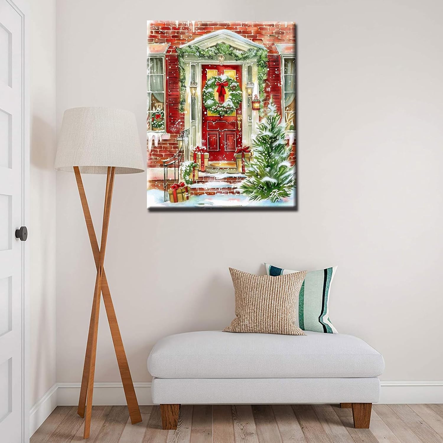 Aihonmin Christmas Tree Gift Paint by Numbers Kits for Adult Beginners Christmas Door Paint by Numbers Acrylic Pigment Kits Abstract Watercolor Perfect for Gift Home Wall Decor DIY Framed 16x20 Inch