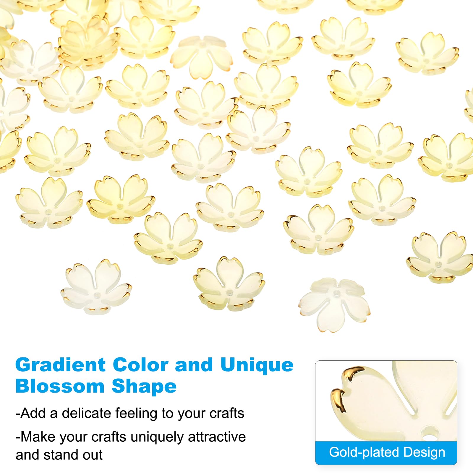 PATIKIL Acrylic Flower Beads, 100 Pcs 18mm Gold-Plated Gradient Cherry Blossom Floral Spacer Beads for Bracelets Earrings - Image 4