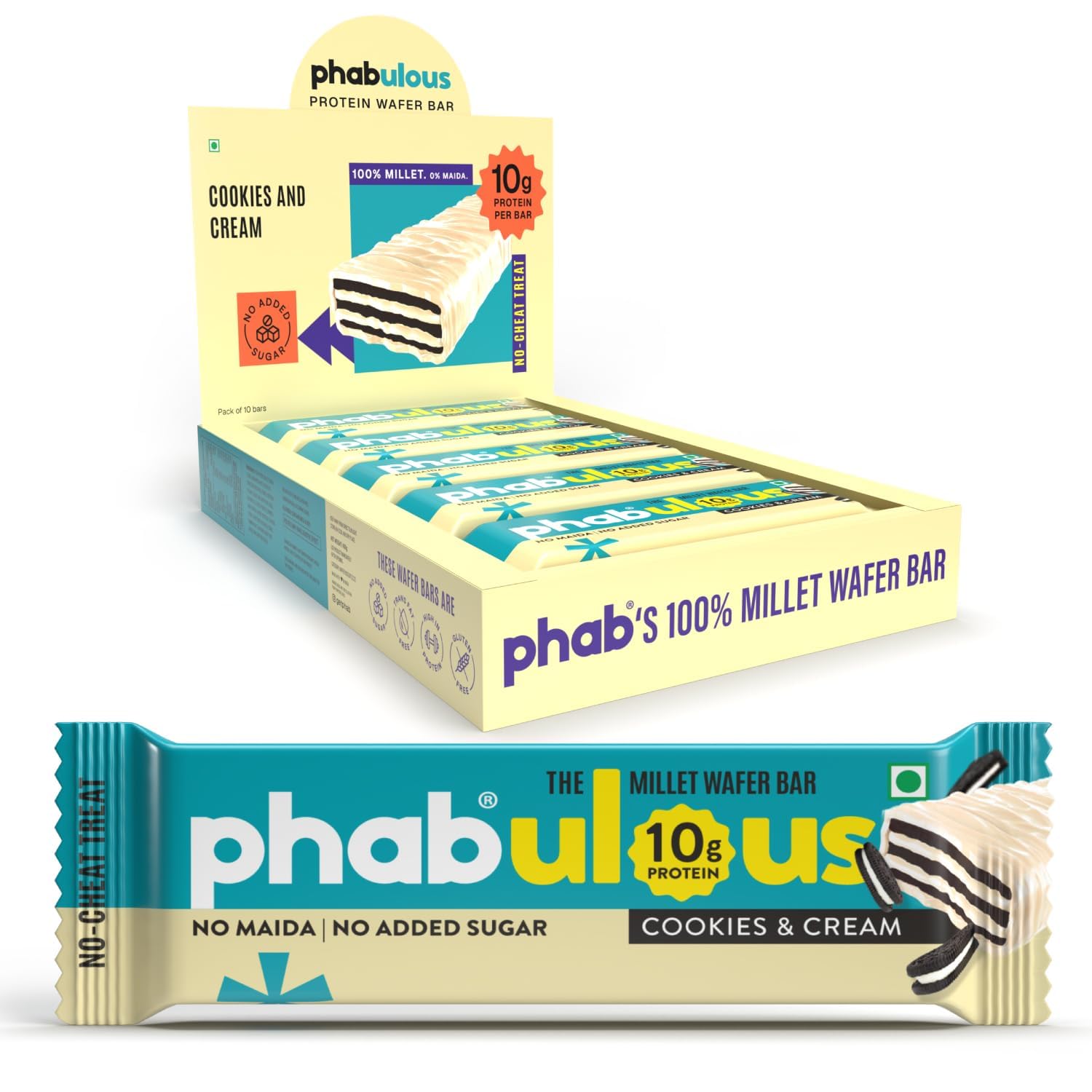 Phab Millet Wafers - Cookies & Cream | 10g Protein | 0 Sugar, No Maida, No Preservatives, No Trans Fat | Millet Goodness (Bajra) | Gluten-Free Healthy Snack | Desk-to-Gym Snack | Pack of 10-image-32