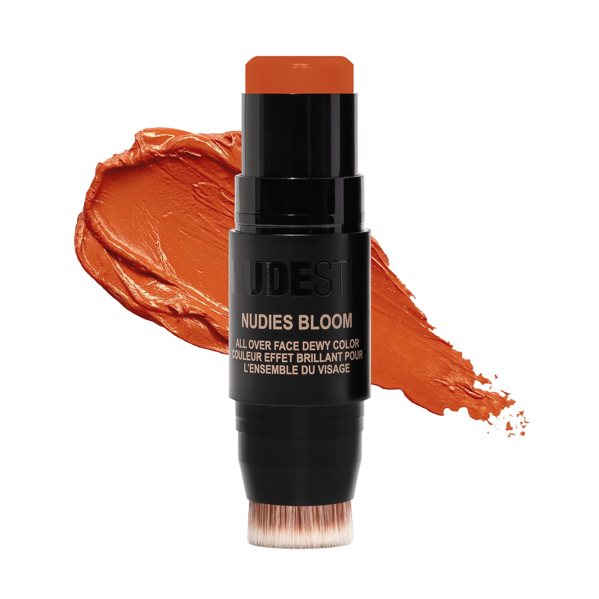 NudeStix Nudies Bloom Blush Stick w/Blending Brush, 3-in-1 Dewy Color for Cheeks, Eyes, Lips, Brightening Balm Makeup for Natural Healthy Glow, Glossy Finish, 0.25 oz (7g) (Rusty Rouge)