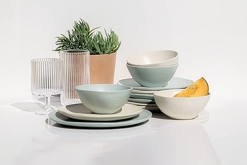 Miniatura 5 de TarHong Plato llano Polypro de trigo orgánico, apto para microondas, inastillable, interior y exterior, 10.6 pulgadas de diámetro, verde salvia,