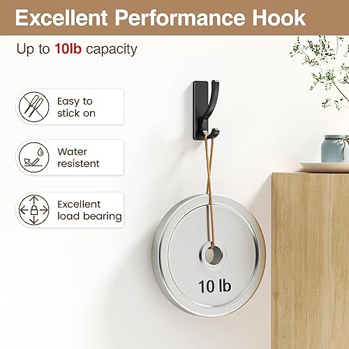 Miniatura 5 de Ganchos adhesivos de pared para toallas y abrigos, ganchos para colgar resistentes (13 libras), gancho de metal para puerta, baño, dormitorio,