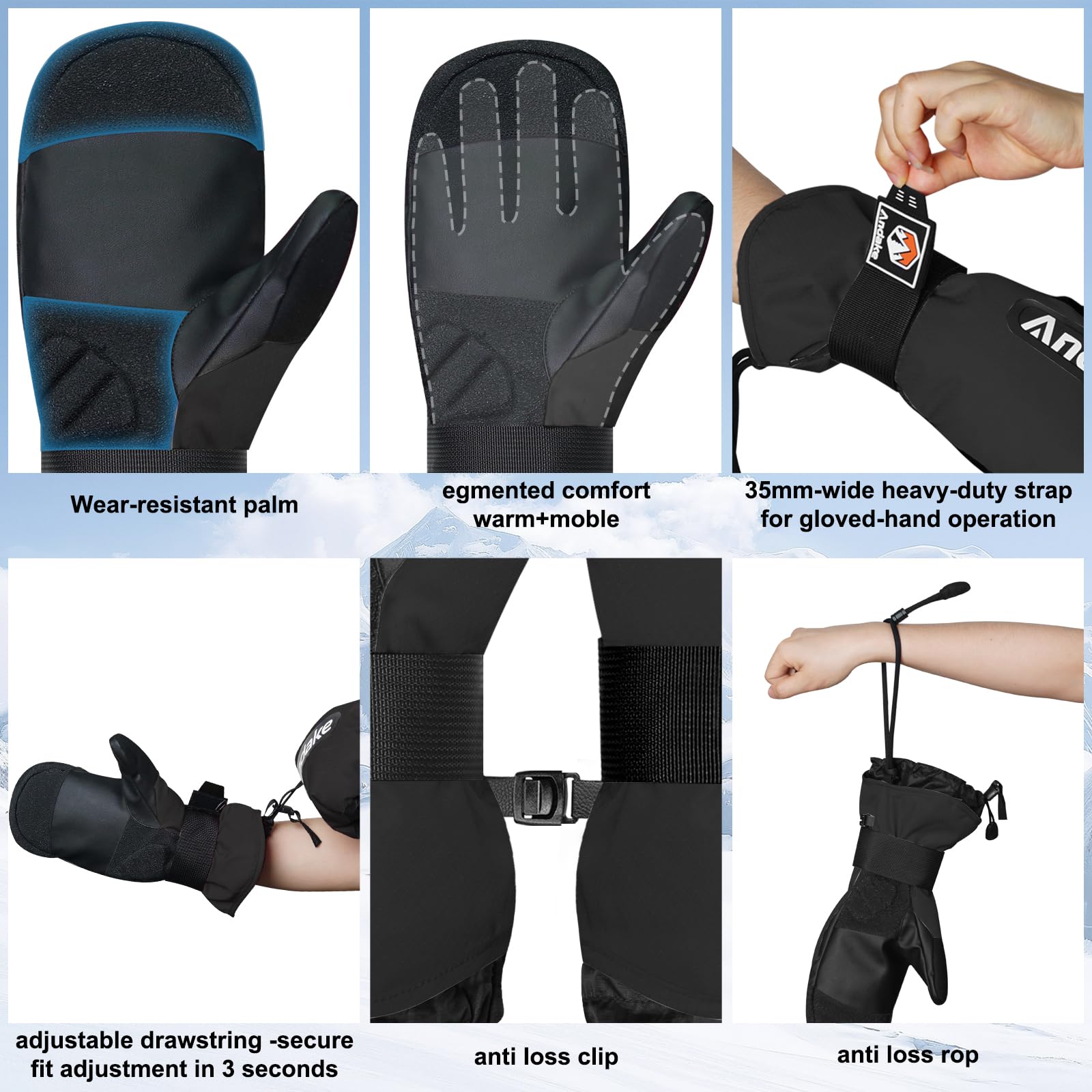 Andake Winter Ski Mittens for Men Women&Teenager,Waterproof & Insulated Snow Gloves, Warm Cold Weather Mittens,Professional Snowboard Mittens for Skiing, Snowboarding,Winter Sports : Clothing, Shoes & Jewelry