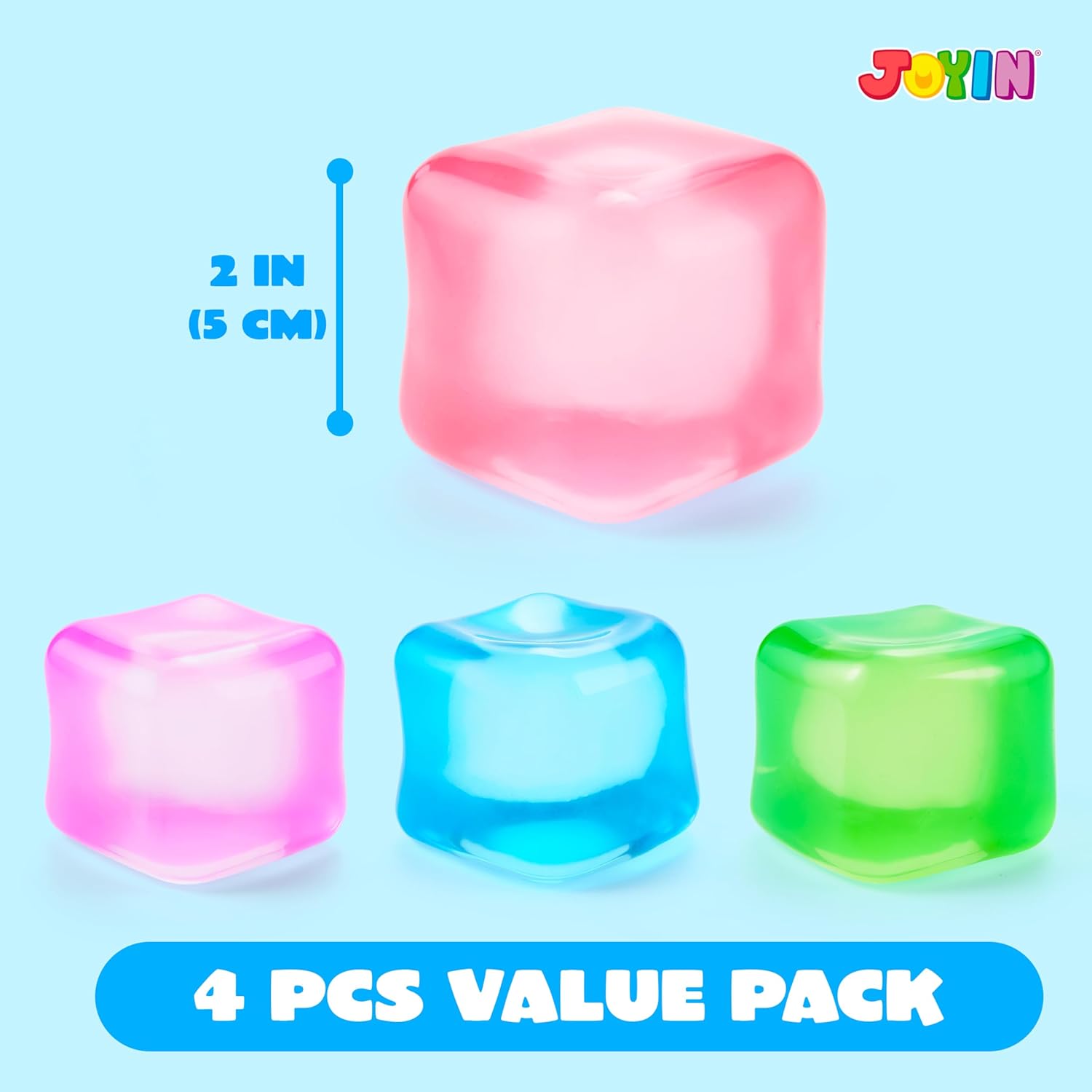 JOYIN 4 Pack Stress Cube, 2'' High Density Cube Fidget Toy, Stress Relief with Slow Rising Sensory Squishy Toys for Kids Adults, Birthday Gifts, Party Favors, Classroom Prizes for Boys Girls
