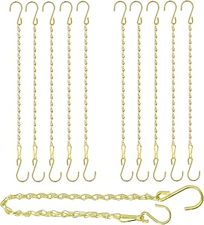 RIFNY Gold Hanging Chains with Hooks, 10 Pieces 19 Inch Chain for Hanging Bird Feeders Planters Baskets Billboards Lanterns Wind Chimes Ornaments Outdoor/Indoor Use (19 inch 10pcs)