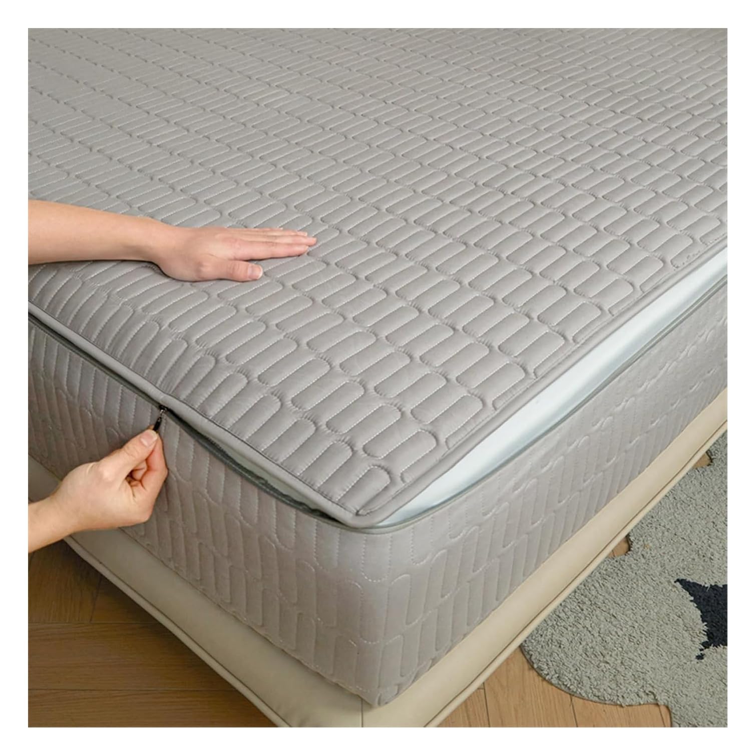 Wysokiej jakości oddychający pokrowiec na materac 150 x 200 135 x 190 90 x 190 - pikowana pościel zapinana na zamek (szara 180 x 200 x 10 cm) - wodoodporna hipoalergiczna miękka w dotyku
