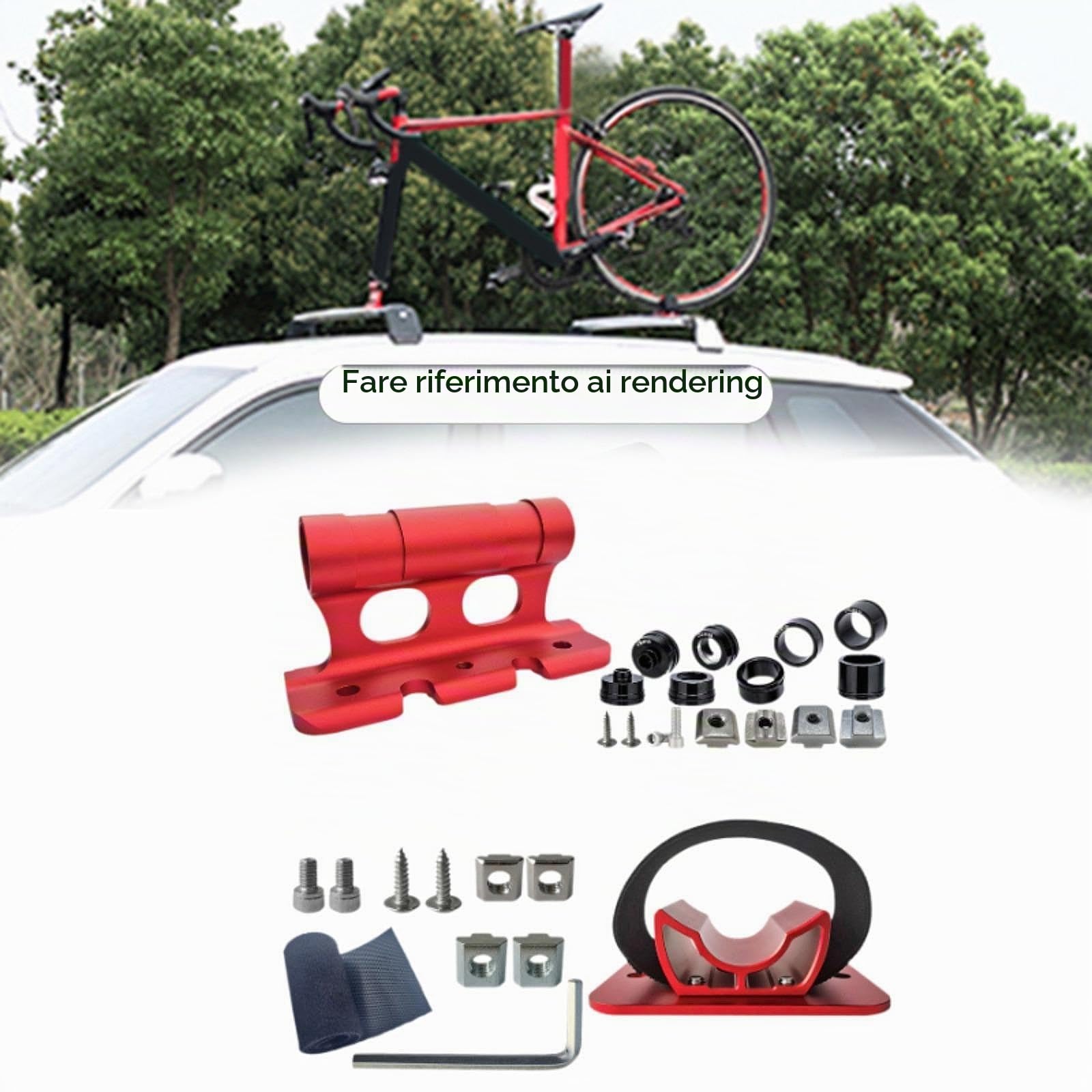 F Fityle Portabici da Tetto per Auto e Rimorchio Camion - Supporto per Forcella Bici con Asse Passante da Ruota, Rosso