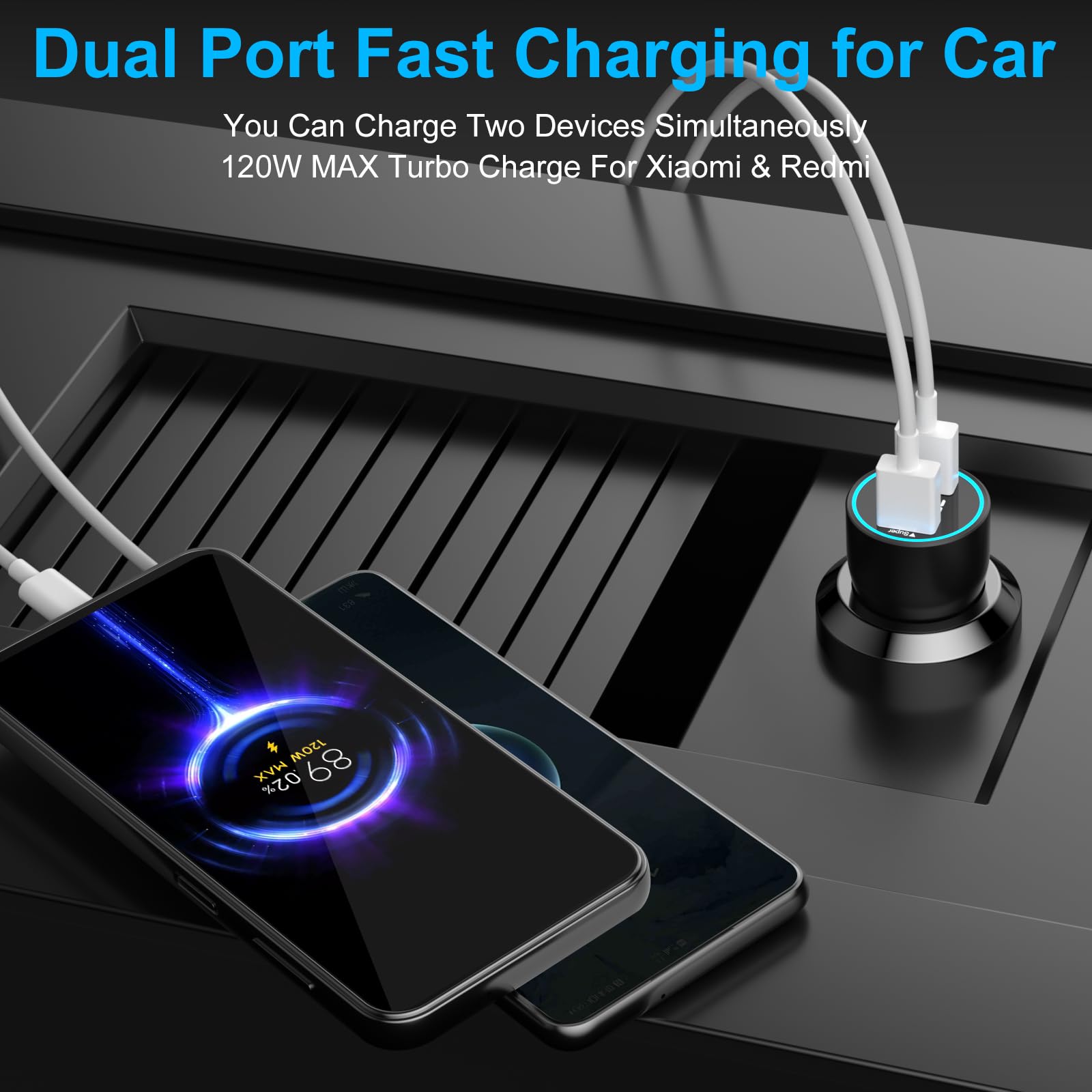 ACAGET 120W Caricabatterie Auto USB per Xiaomi 17 15 14 Ultra 17T 15 14 Pro | Caricatore Auto Rapido Charge con Cavo USB C 1M per Redmi Note 15 14 13 12 11S Pro per Turbo-Charge per POCO F8 X7 X6 M6 Pro