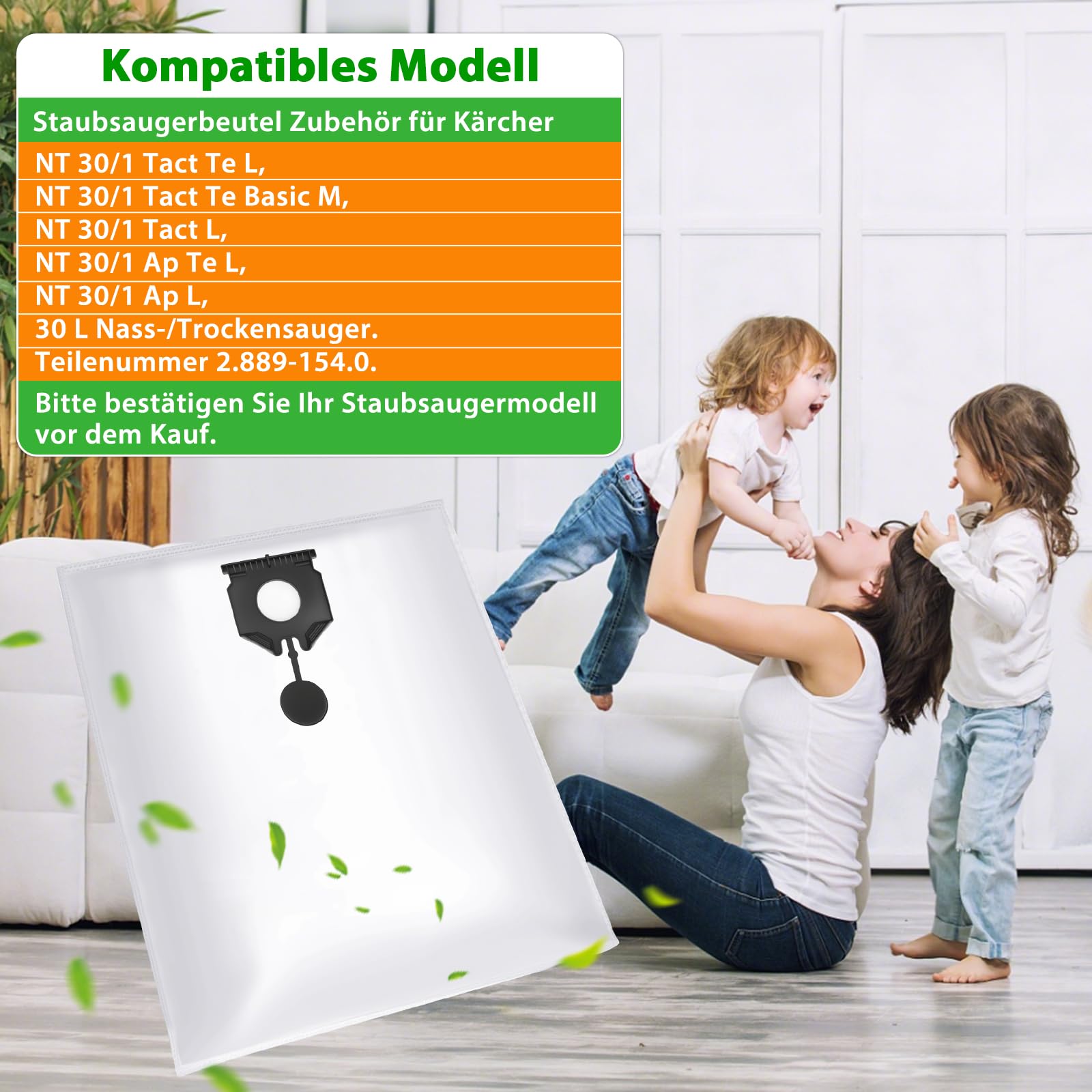 10 Stück Staubsaugerbeutel für Kärcher NT30/1 (2.889-154.0) Vliesfiltertüten, NT 30/1 30 L 30L NT 30/1 Ap Te L, NT 30/1 Ap L, 30L für Kärcher Nass-/Trockensauger Zubehör