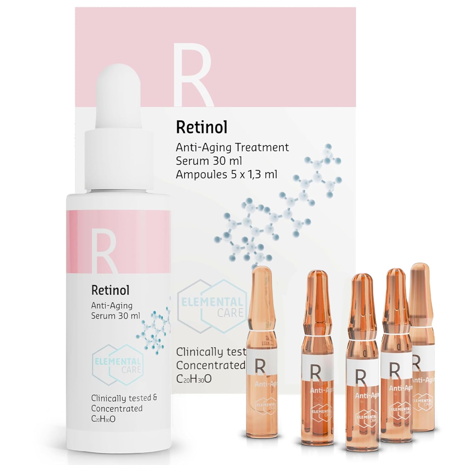 Retinol Serum High Dose 30 ml & Ampoules 5 x 1.3 ml - Retinol Serum High Dose - Reduces Wrinkles by 64% in 3 Months Skincare Booster Remove Dark Circles - Wrinkles Away Instant Effect Skin Care