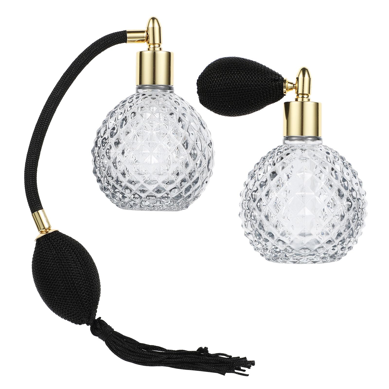 Botellas de Perfume Recargables de Vidrio Negro Atomizador en Spray, Capacidad 100ml, Diseño Vintage de Piña, Paquete de 2 para Obsequio o Dormitorio