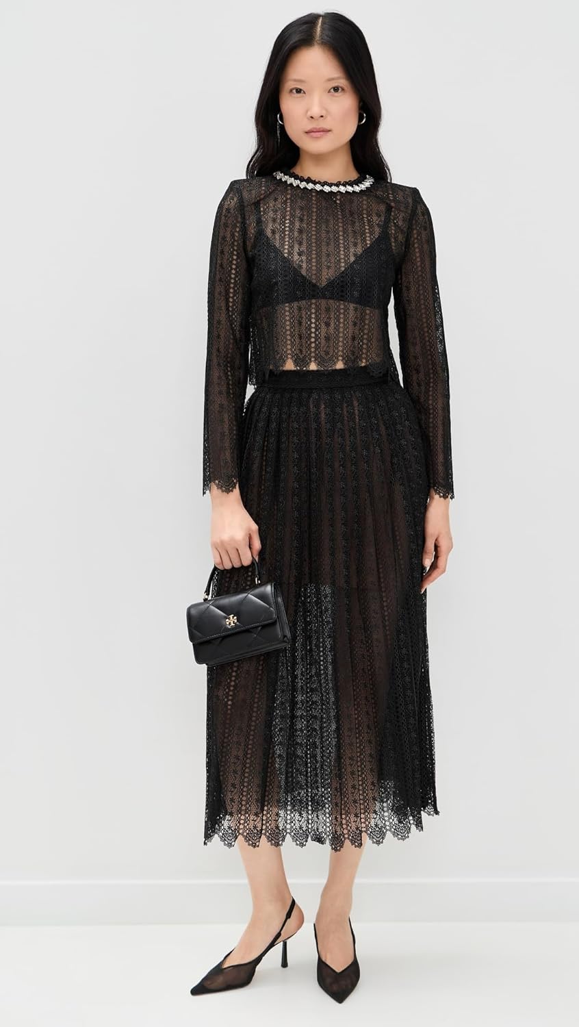 Self Portrait Women's Black Organza Lace Top - Image 3