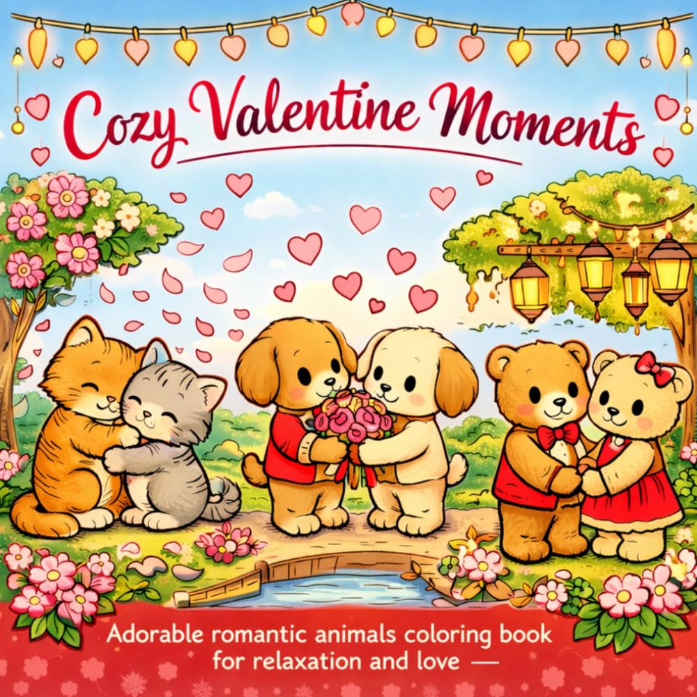 Cozy Valentine Moments: Adorable romantic animals coloring book for relaxation and love