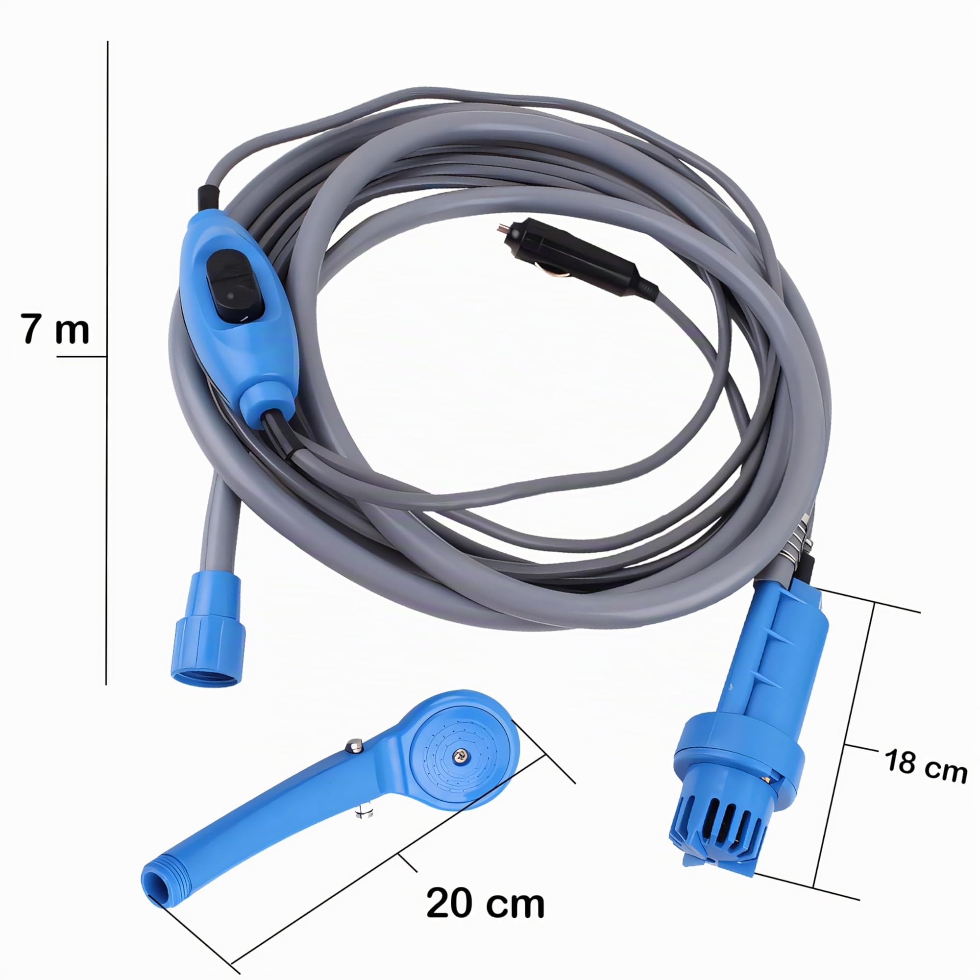 Retoo Doccia da Campeggio Portatile con Pompa 35-60W, Doccia da Esterno con Soffione e Serbatoio Acqua 7 m Cavo Alimentazione 12-V Presa Auto Doccia per Campeggio, Escursionismo, Giardino, Spiaggia