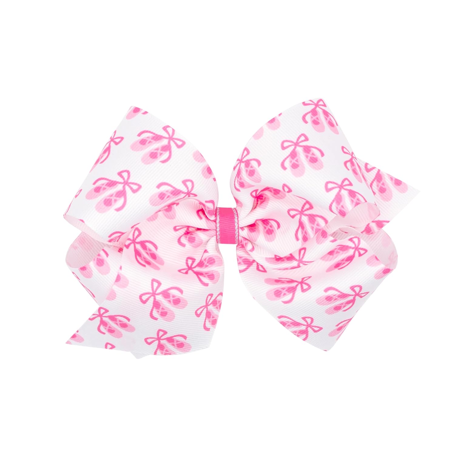 Wee Ones Girls' Grosgrain Hair Bow with Moonstitch Edge and Embroidered Ballet Slipper or Bow on WeeStay No-Slip Hair Clip, King, Ballet Slippers Embroidery