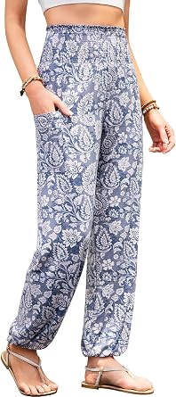 QIANXIZHAN Womens Harem Pants, High Waist Yoga Boho Trousers with Pockets