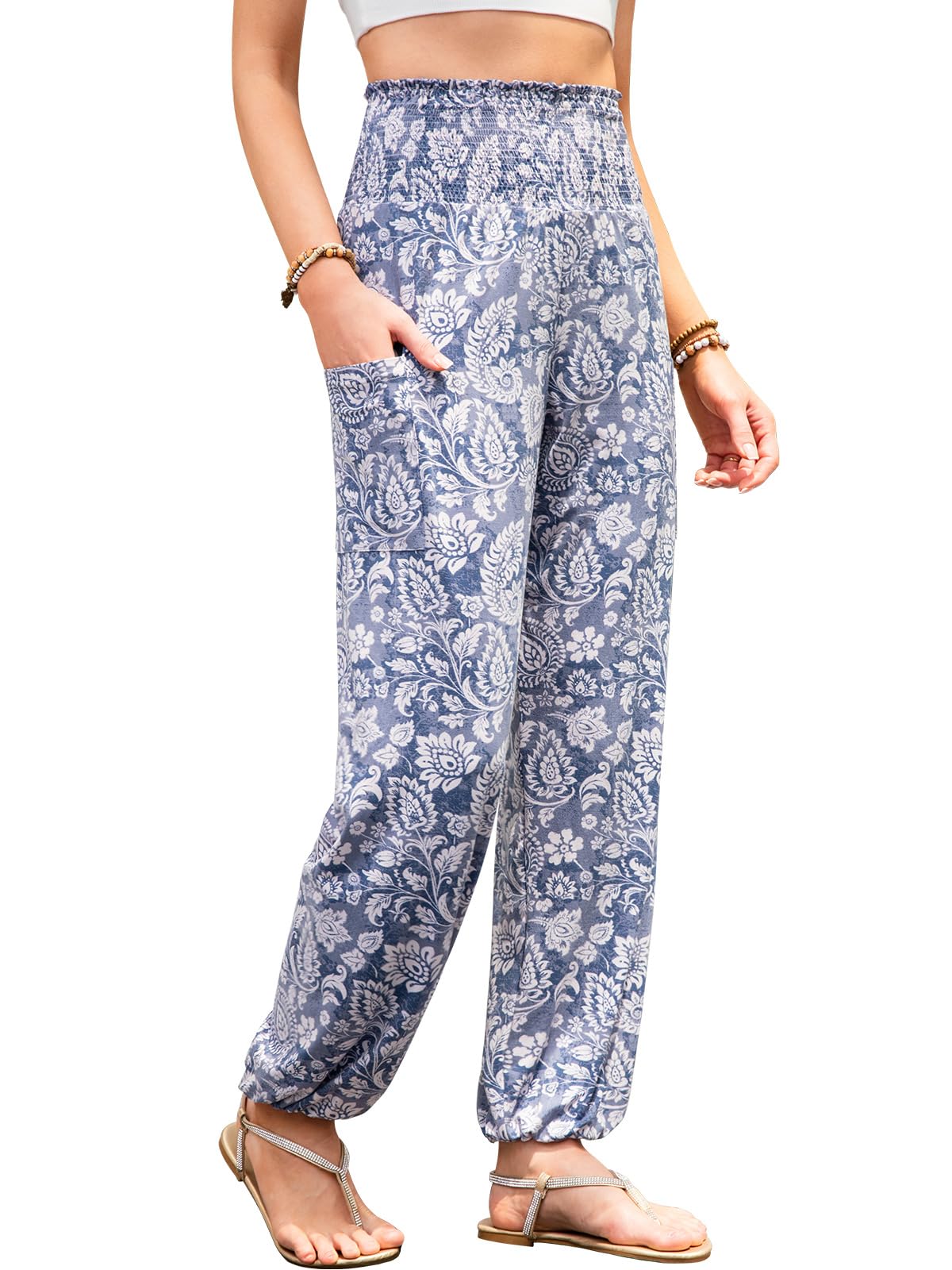 QIANXIZHAN Women's Harem Pants, High Waist Yoga Boho Trousers with Pockets