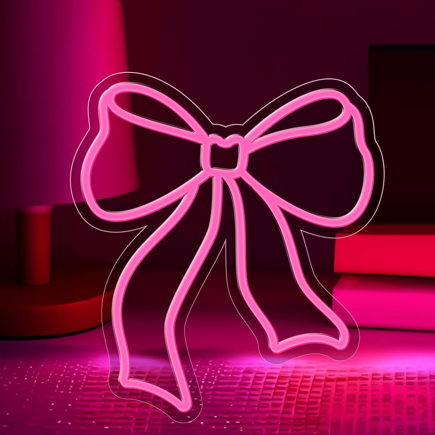 Bow Neon Sign for Wall Decor,Dimmable Cute Bow Neon Light,Pink Light Up Signs for Girl Women Bedroom Coquette Party Bar Background Valentine's Day Gifts Decoration