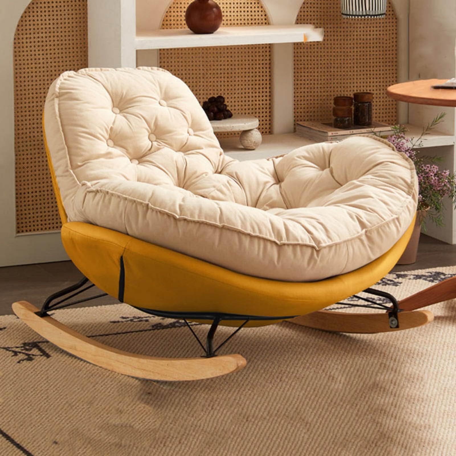 JWSYBD Relax Rocking Chair with Ottoman Upholstered Glider Oversized Rocker, Animal Penguin Shape Large Lounge Chairs with Cushion Padded Seat for Living Room Nursery Bedroom (Yellow)