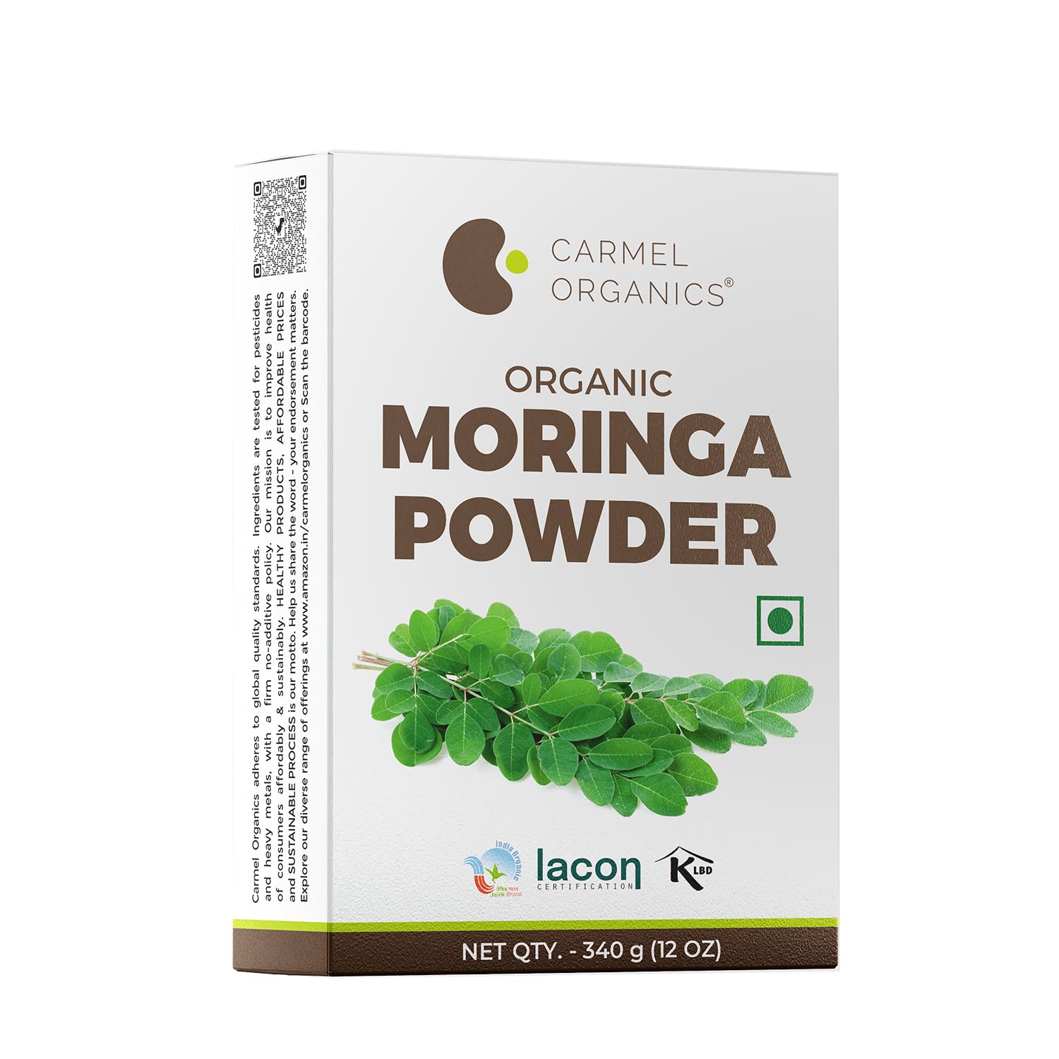 CARMEL ORGANICS Moringa Leaves Powder (340 Grams) | Jaivik Bharat Certified | Moringa Oleifera | Murungai Podi/Munagaku Podi/Muringa Podi | Non GMO | No Added Preservatives
