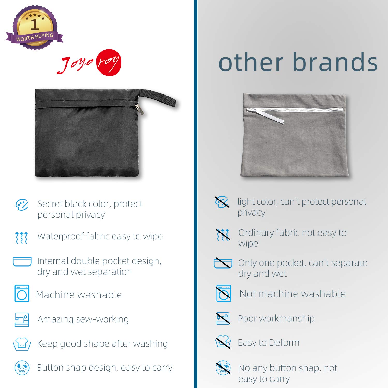 Joyo roy Small Wet Bag Mini Wet Bag Period Bag Black for Private Secret Waterproof Reusable for Girls Women Multi Use for Mama Cloth/Menstrual Pads/Sanity Cups/Breast Pads/Make Up Remover Pads