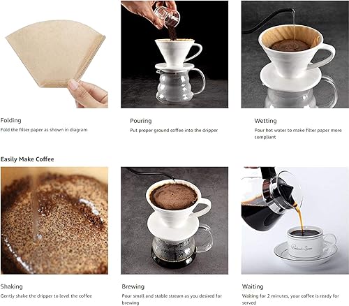 Miniatura 4 de Filtros de café desechables compostables, filtro de goteo de 2 a 4 tazas, papel de filtro de café natural sin blanquear para cafeteras de verter
