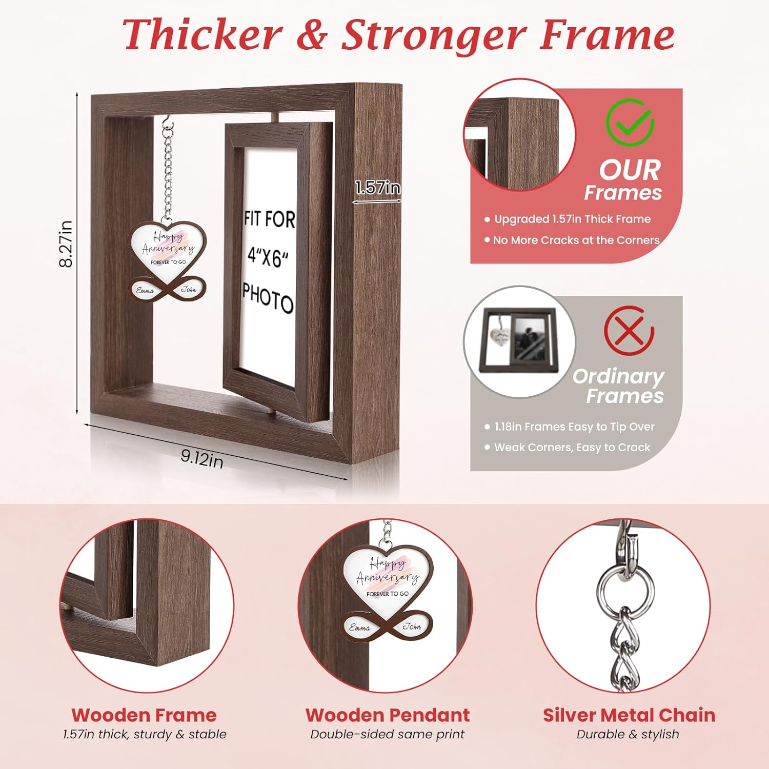 LukieJac Anniversary Couples Gifts Anniversary Picture Frame Rotation Frame for Couple, Her, Him, Wife, Husband, Boyfriend, Girlfriend Gift for Christmas, Wedding - Display Two 4 X 6 - Image 6